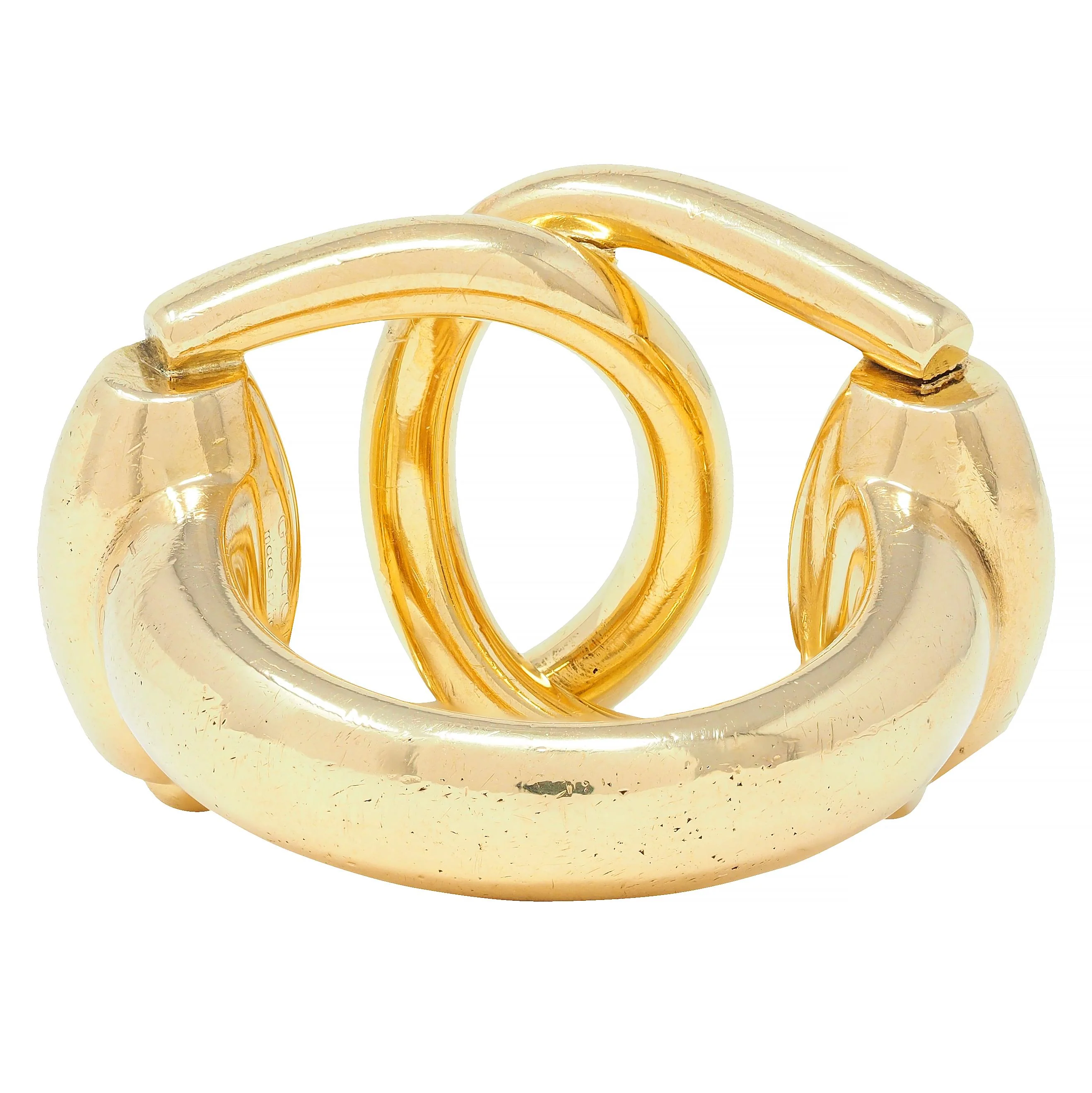 Gucci 2000's 18 Karat Yellow Gold Vintage Horsebit Interlocking Ring - Image 4