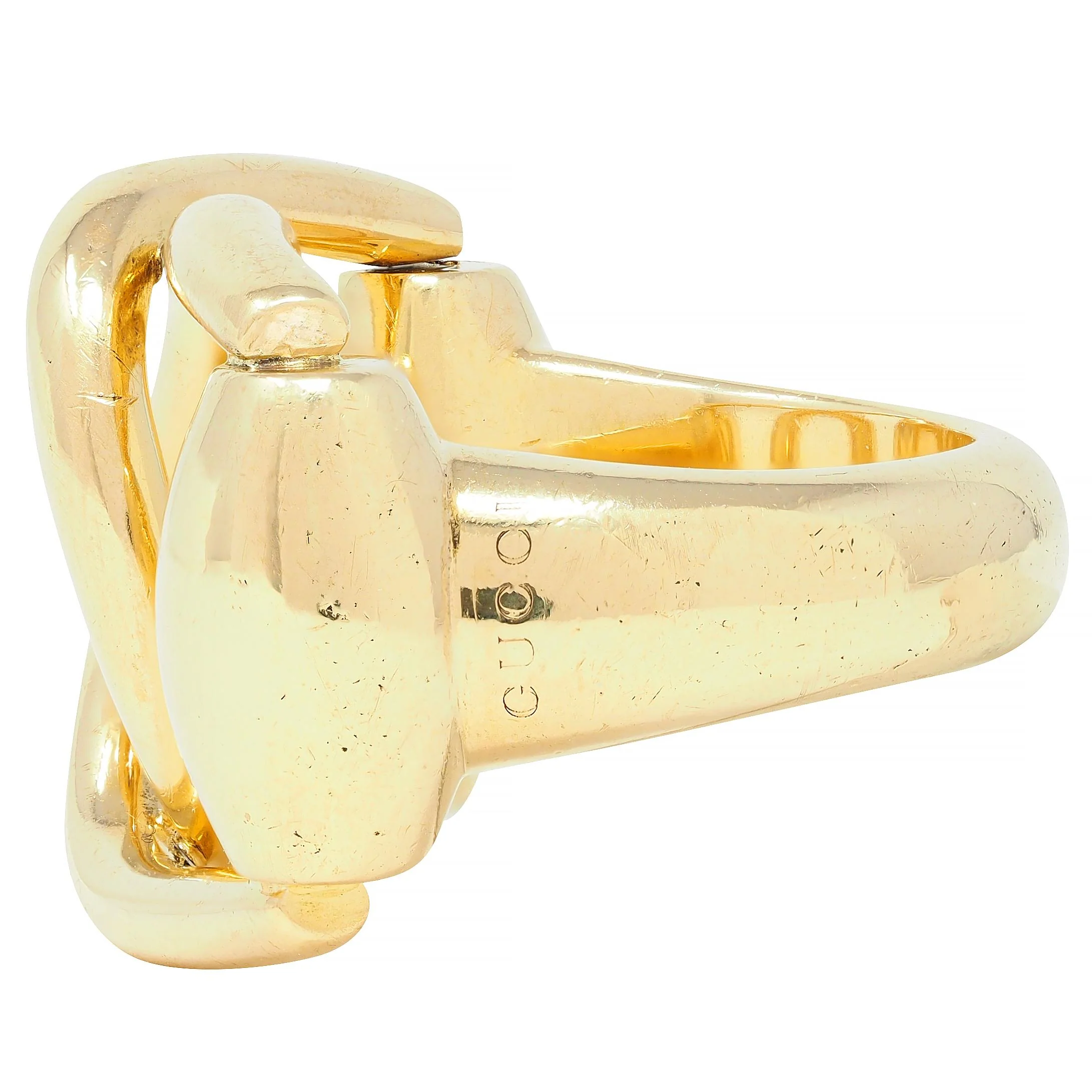 Gucci 2000's 18 Karat Yellow Gold Vintage Horsebit Interlocking Ring - Image 5