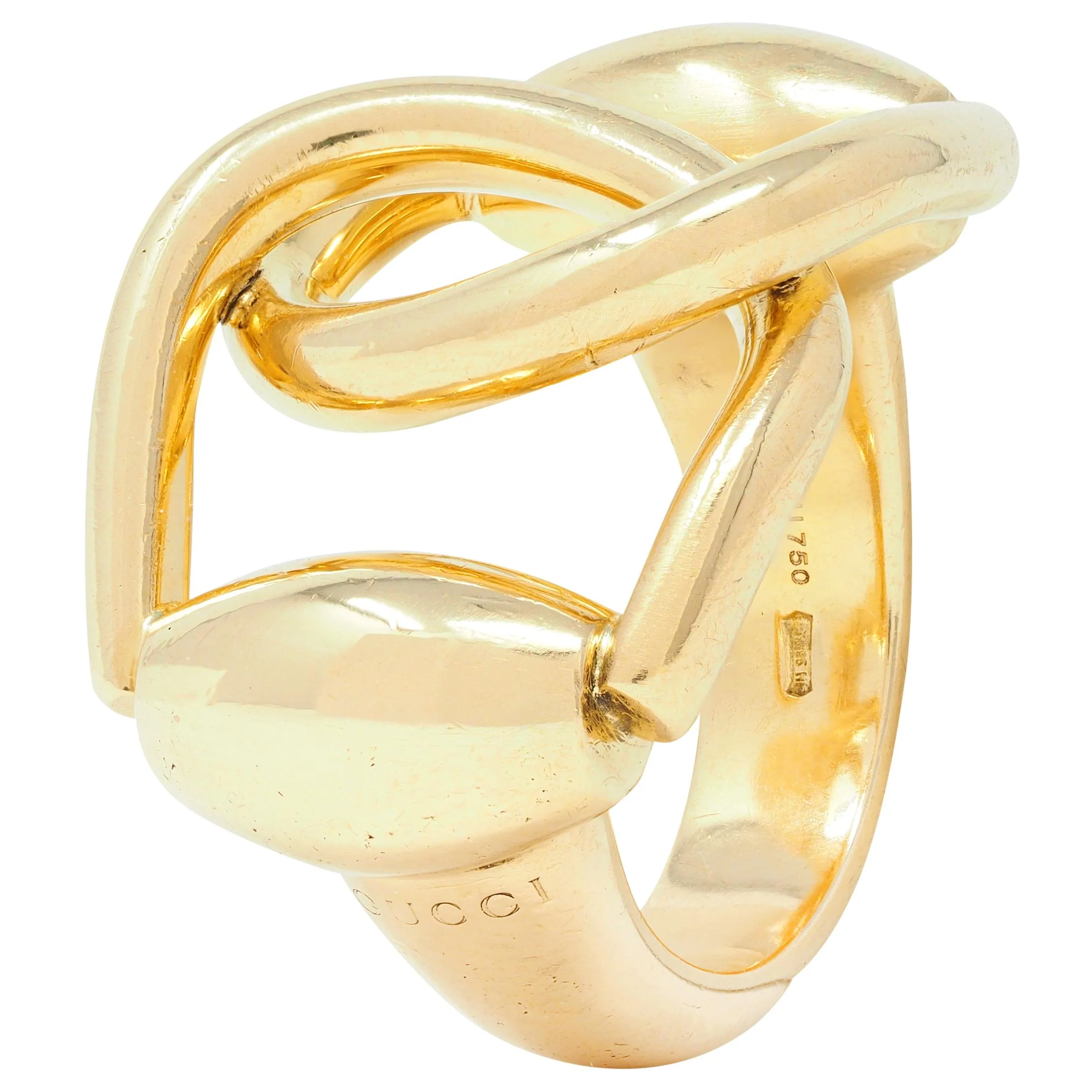 Gucci 2000's 18 Karat Yellow Gold Vintage Horsebit Interlocking Ring - Image 7