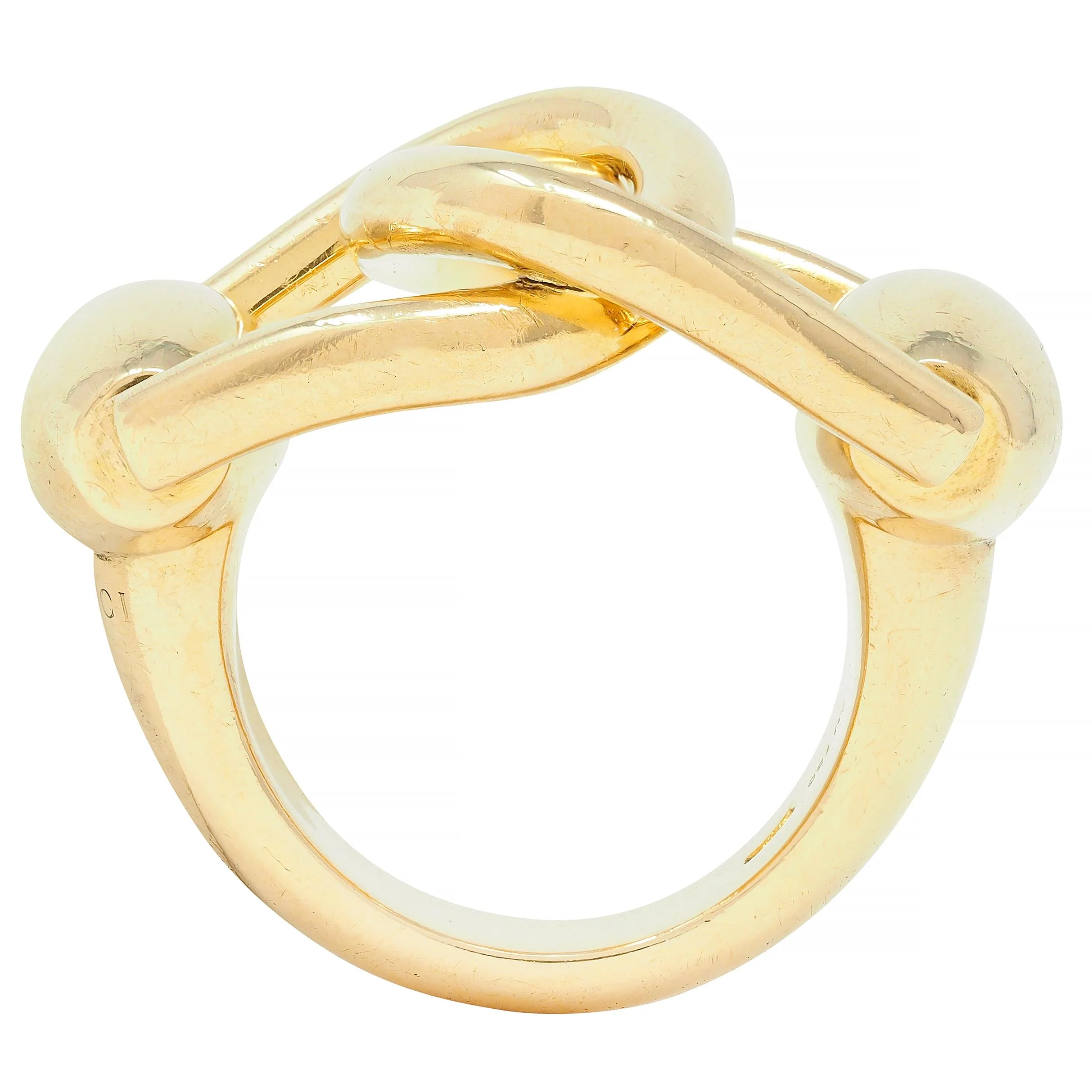 Gucci 2000's 18 Karat Yellow Gold Vintage Horsebit Interlocking Ring - Image 9