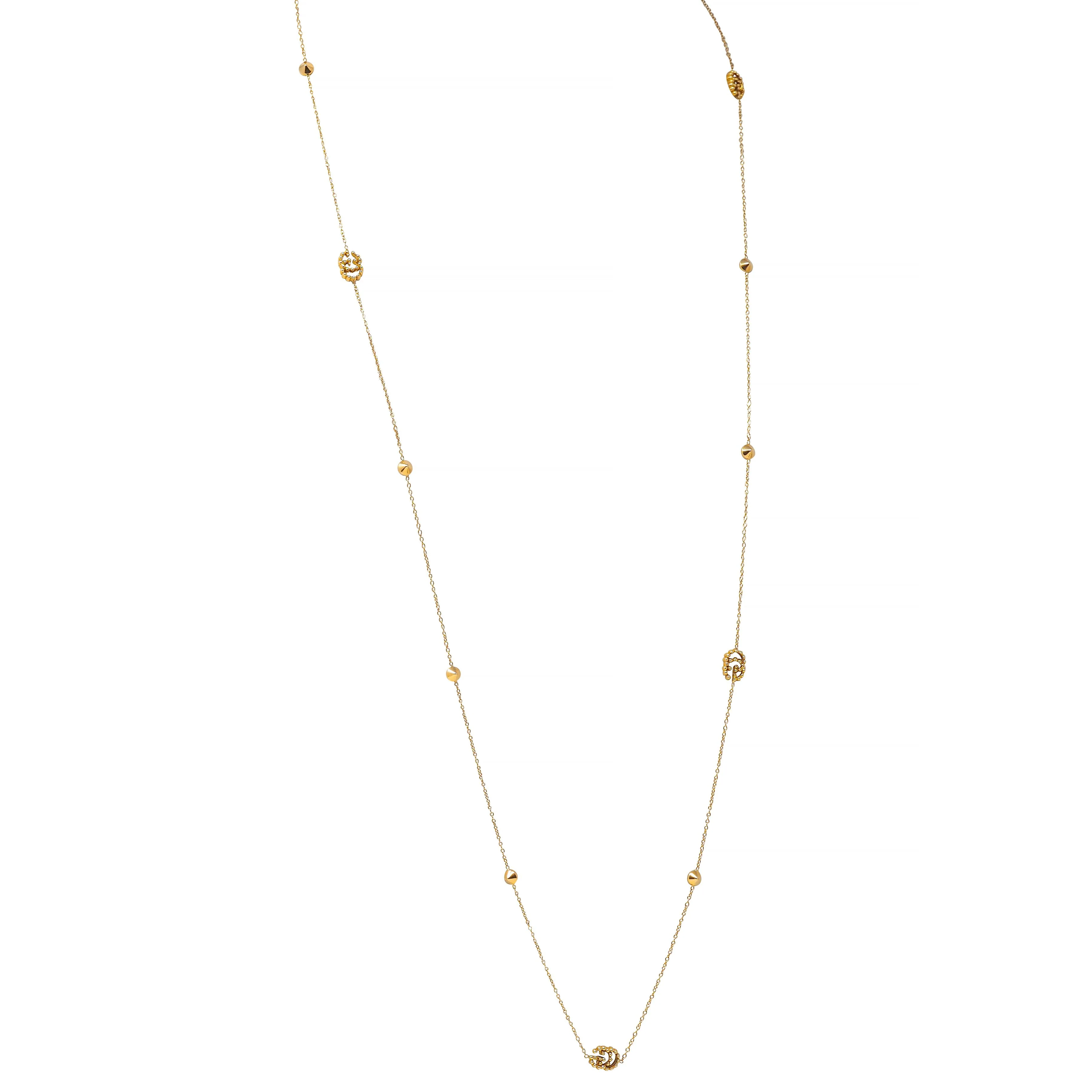 Gucci 2000's Topaz 18 Karat Yellow Gold GG Running Station Chain Necklace - Image 4