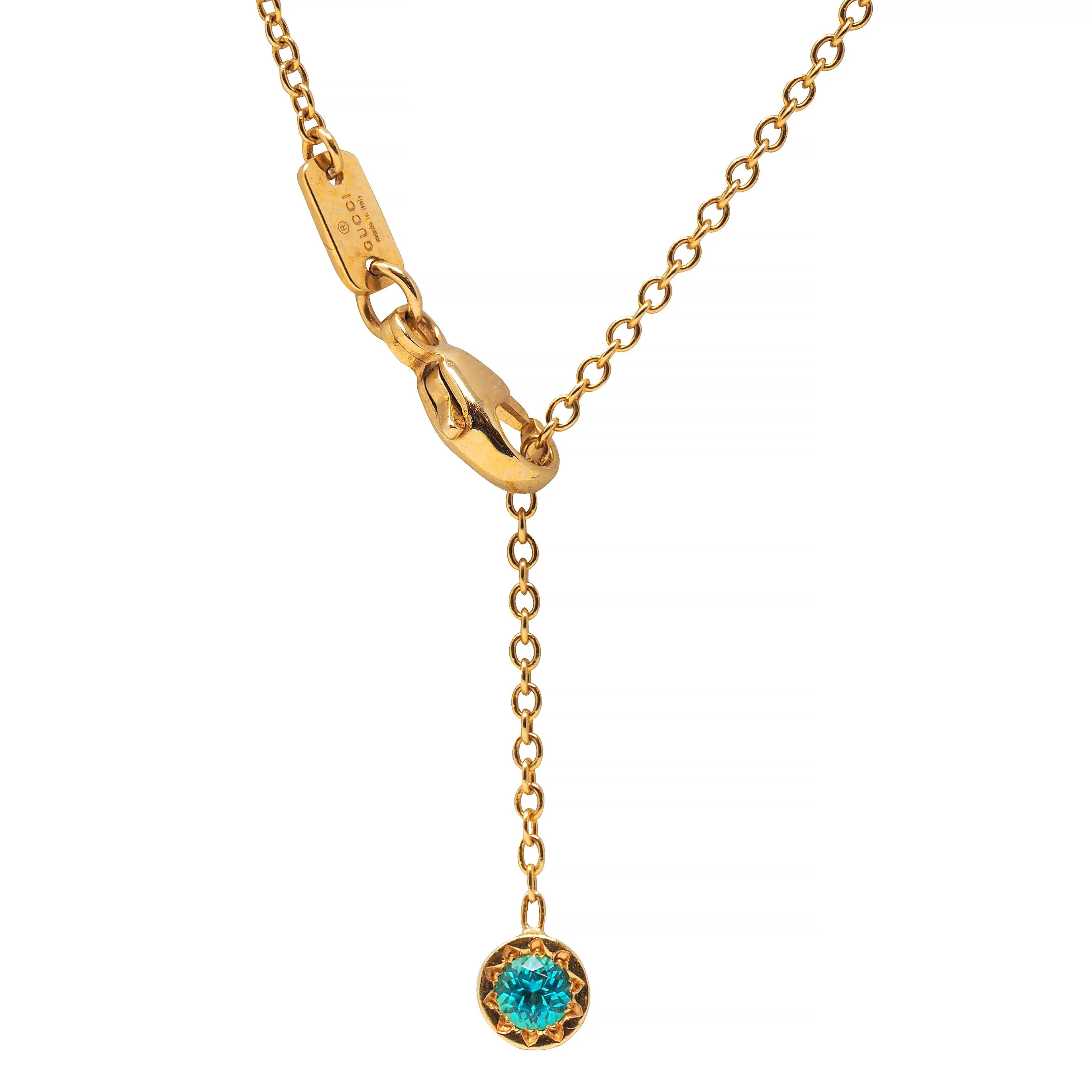 Gucci 2000's Topaz 18 Karat Yellow Gold GG Running Station Chain Necklace - Image 7