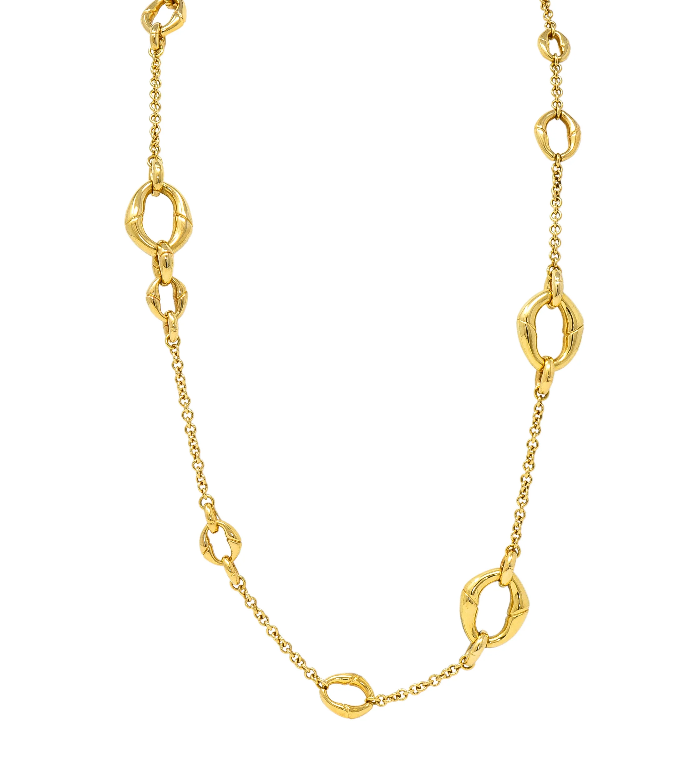 Gucci Contemporary 18 Karat Yellow Gold Bamboo Link Station Necklace
