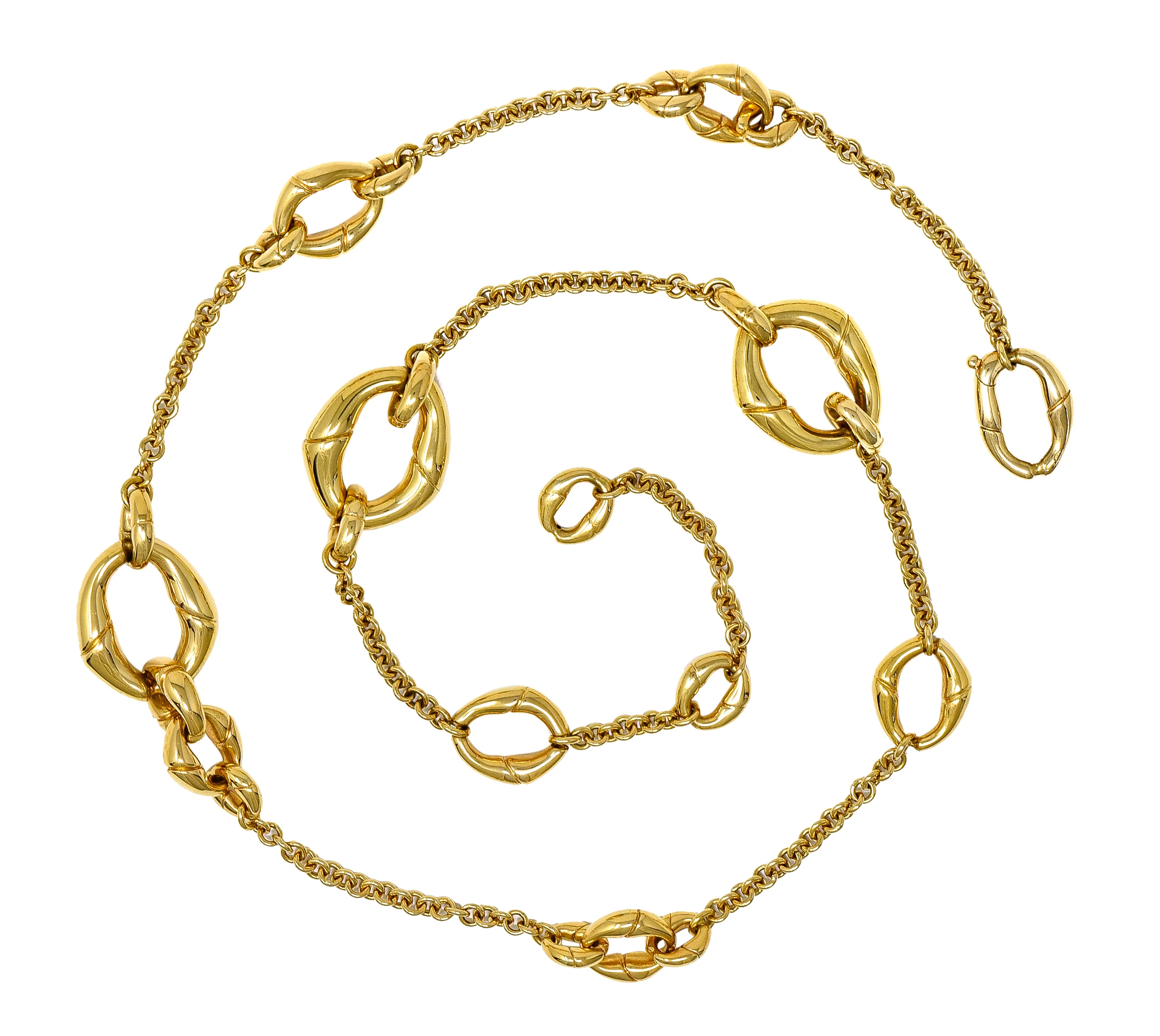Gucci Contemporary 18 Karat Yellow Gold Bamboo Link Station Necklace - Image 2