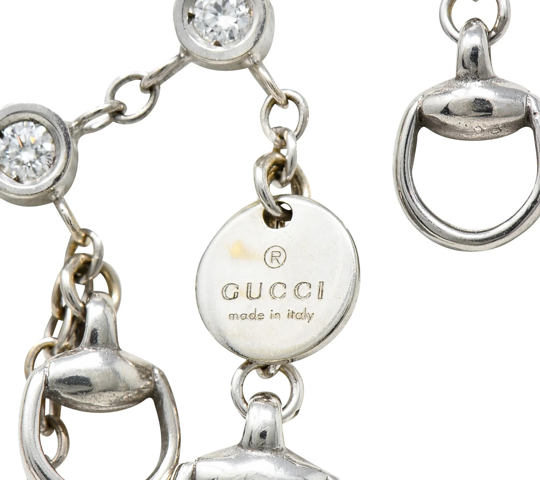 Gucci Diamond 18 Karat White Gold Horsebit Fringe Necklace - Image 6