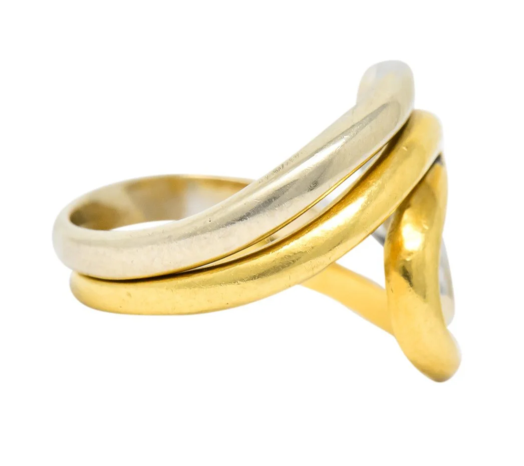 Gucci Vintage 18 Karat Two-Tone Gold Wave Stacking Rings - Image 3