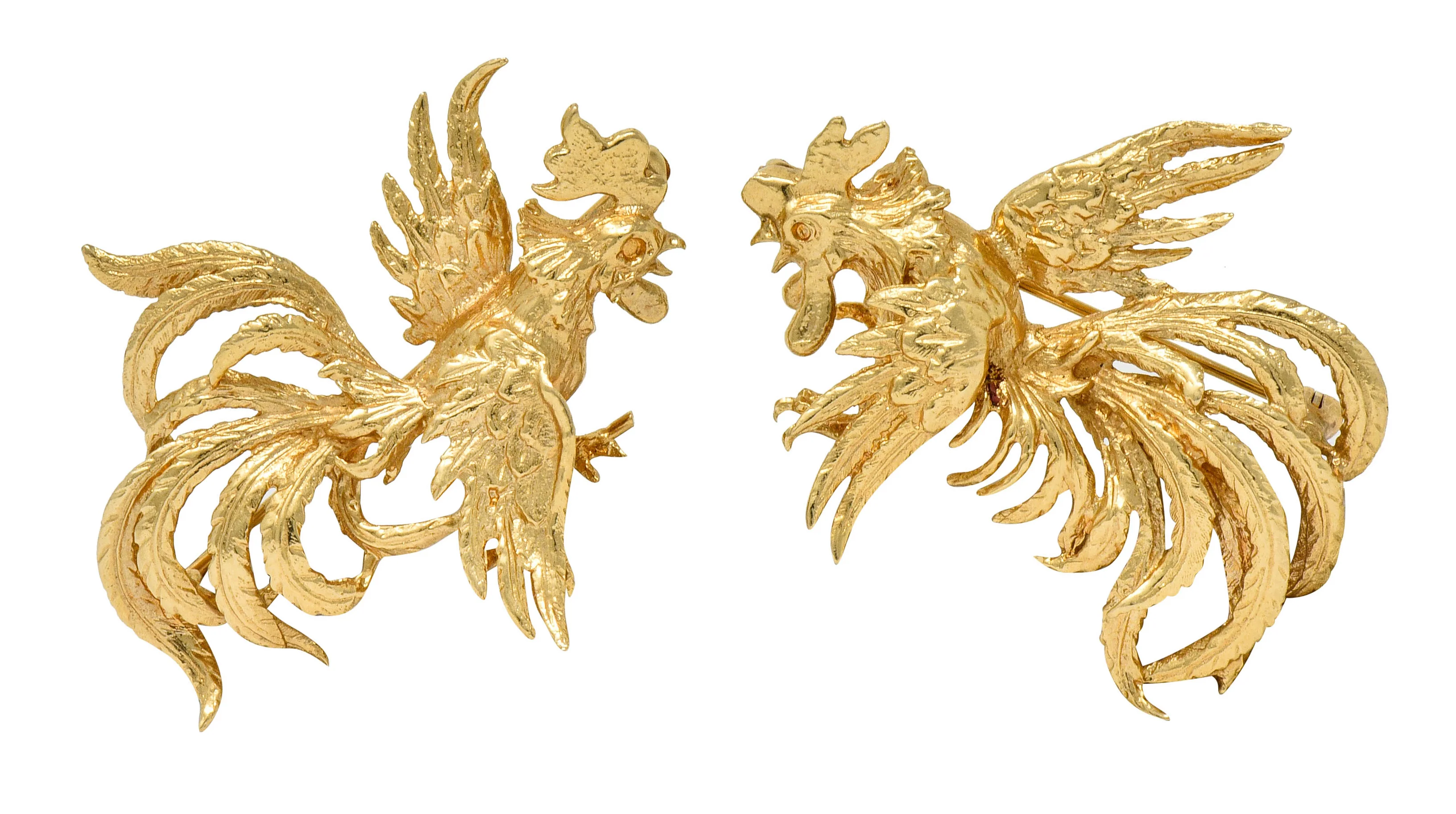 Guglielmo Cini 1960's Vintage 14 Karat Gold Rooster Brooch Clips - Image 6