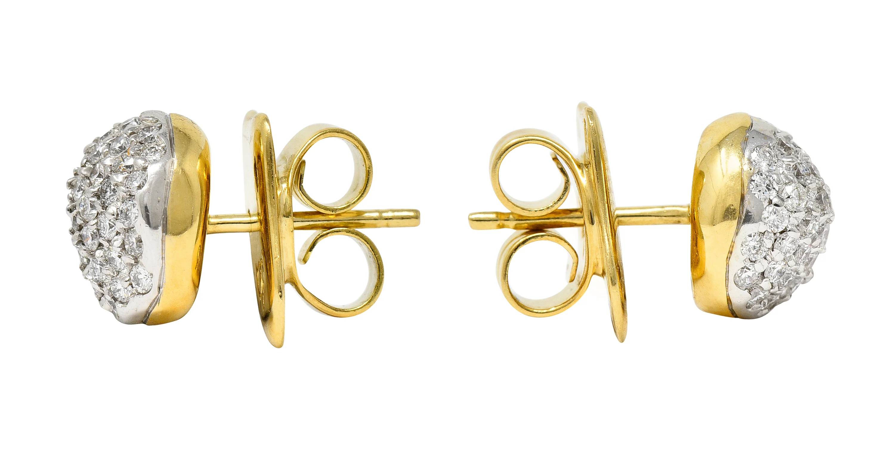 H.Stern Contemporary 0.94 CTW Diamond 18 Karat Two-Tone Gold Golden Stones  Dome Stud Earrings - Image 2