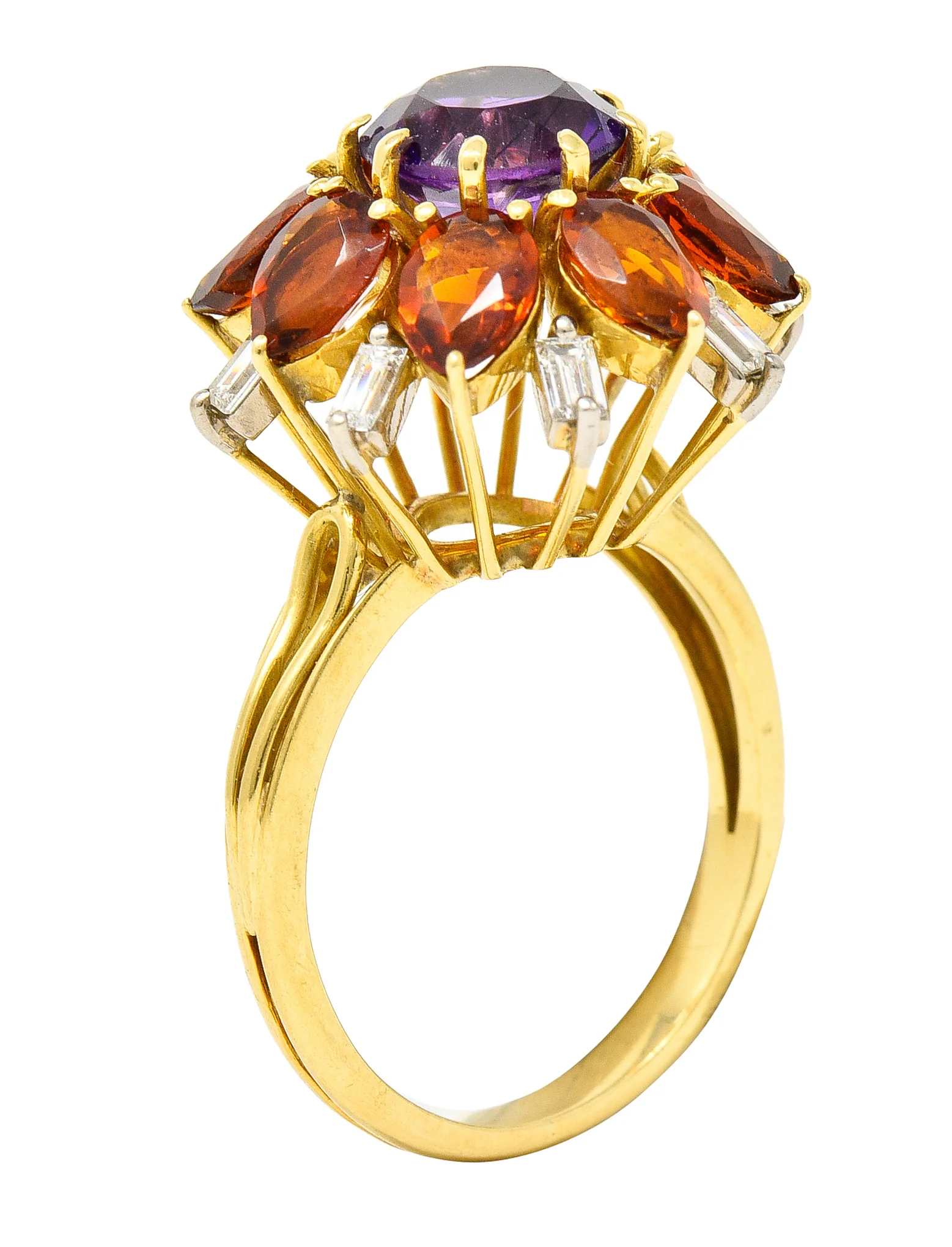 H. Stern Modernist 6.10 CTW Amethyst Citrine Diamond 18 Karat Gold Tiered Vintage Cluster Ring - Image 10