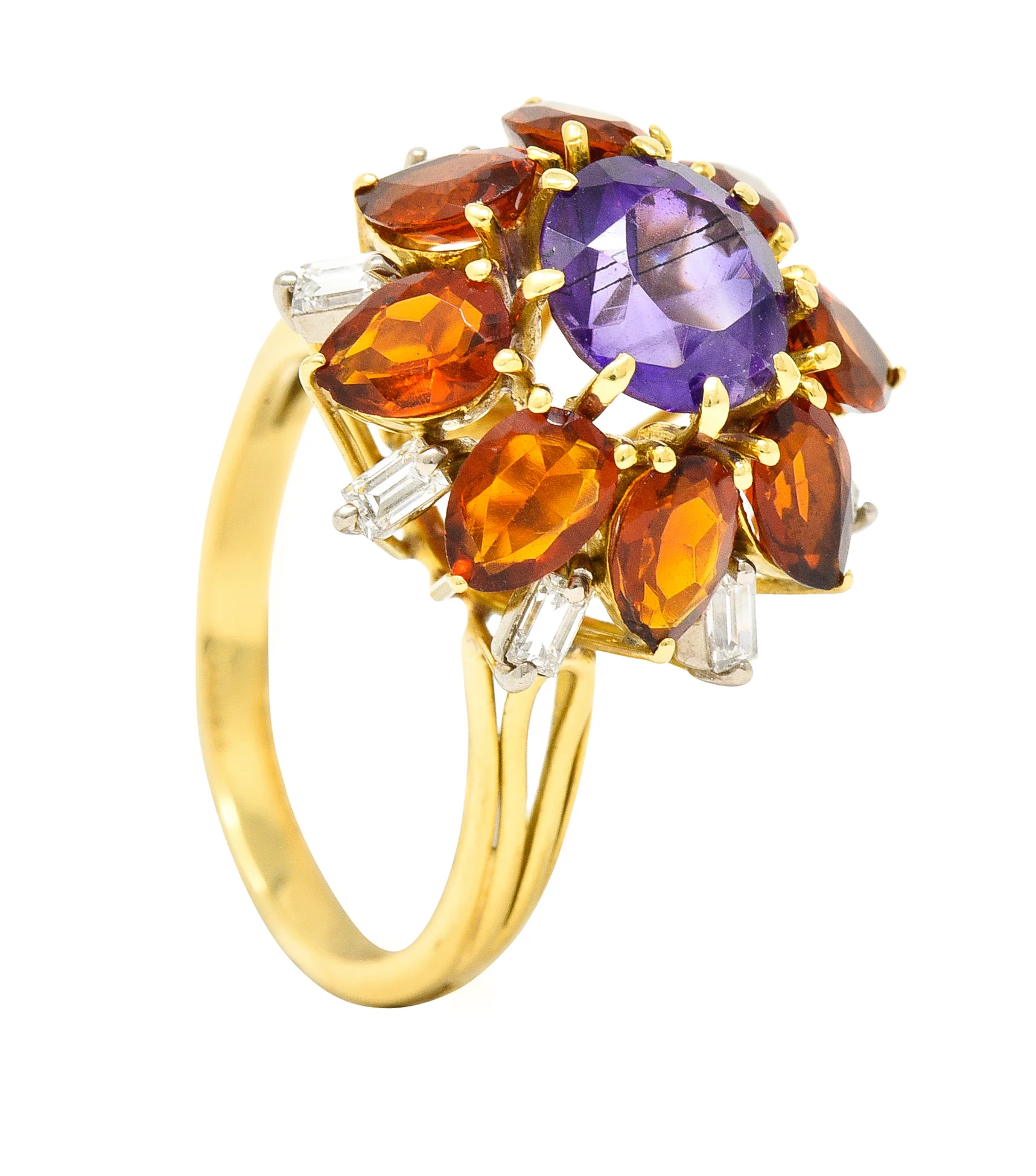 H. Stern Modernist 6.10 CTW Amethyst Citrine Diamond 18 Karat Gold Tiered Vintage Cluster Ring - Image 11