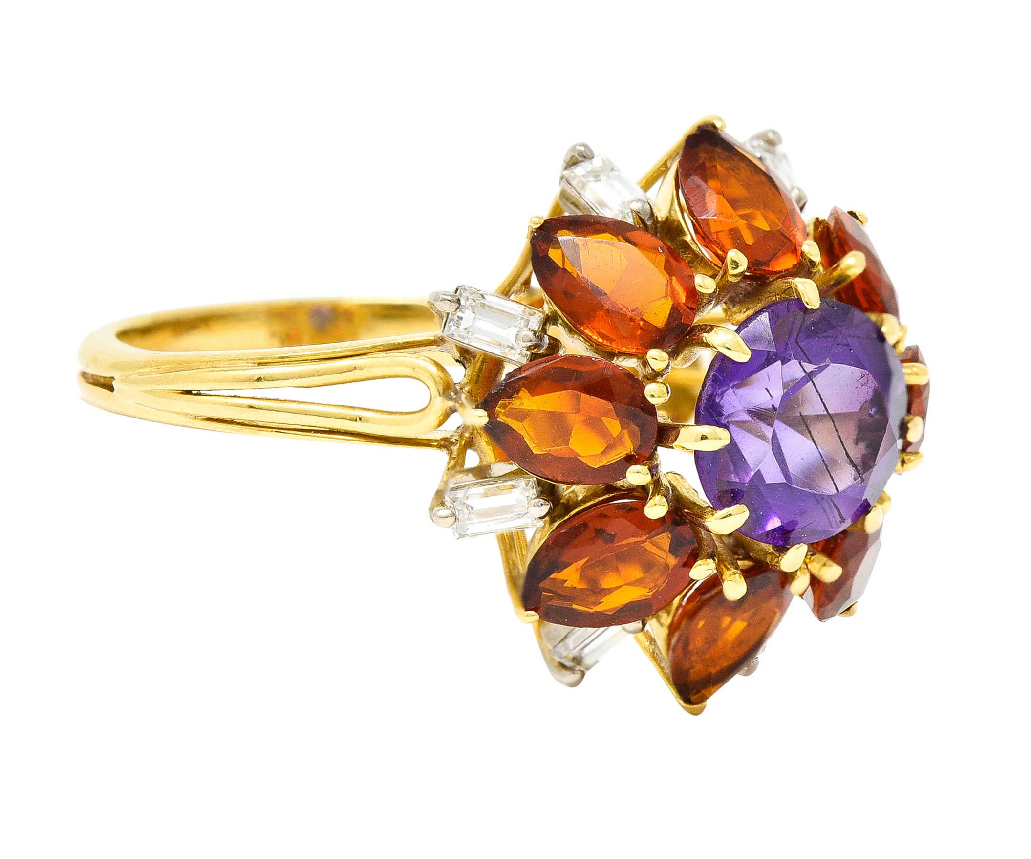 H. Stern Modernist 6.10 CTW Amethyst Citrine Diamond 18 Karat Gold Tiered Vintage Cluster Ring - Image 3