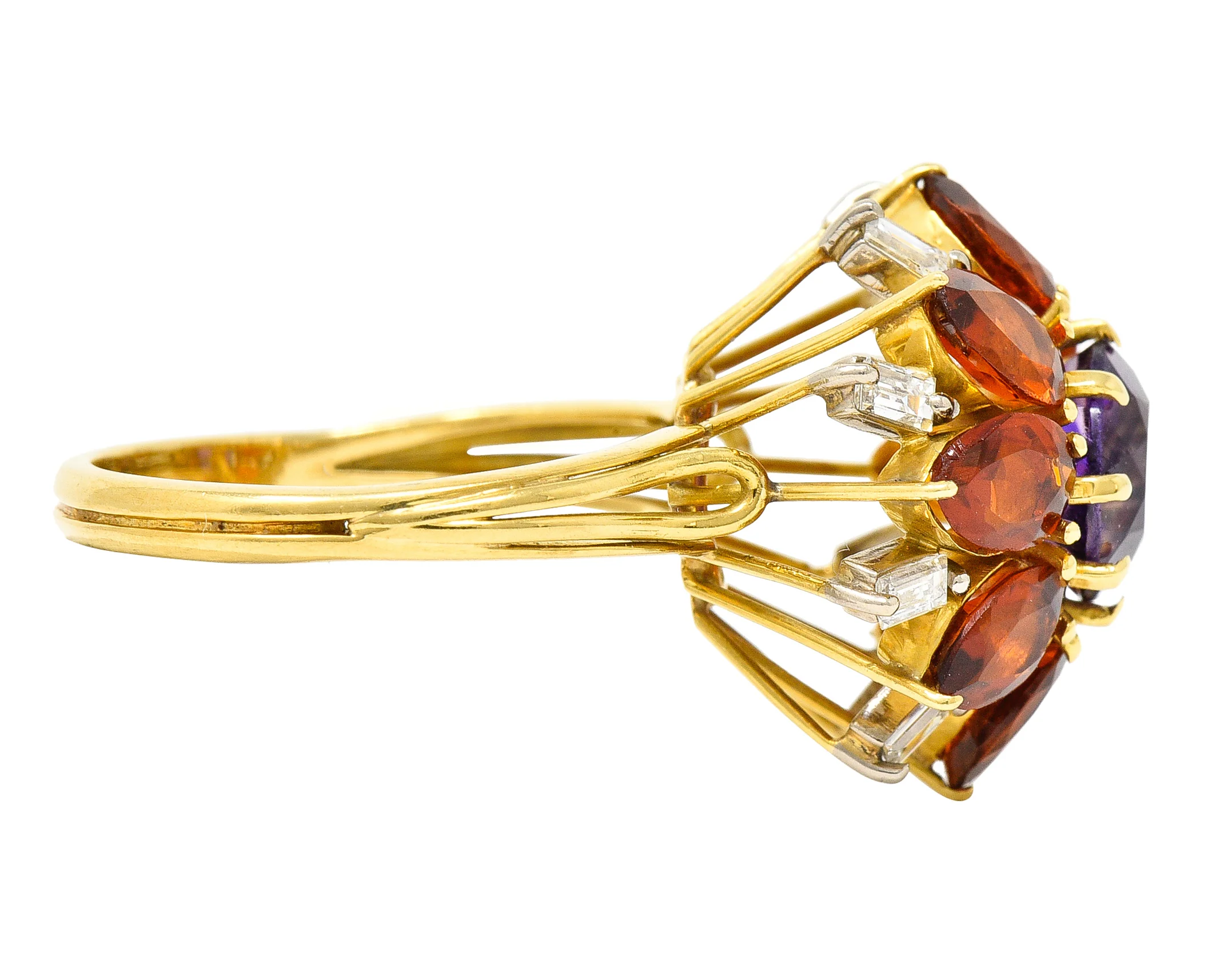 H. Stern Modernist 6.10 CTW Amethyst Citrine Diamond 18 Karat Gold Tiered Vintage Cluster Ring - Image 4