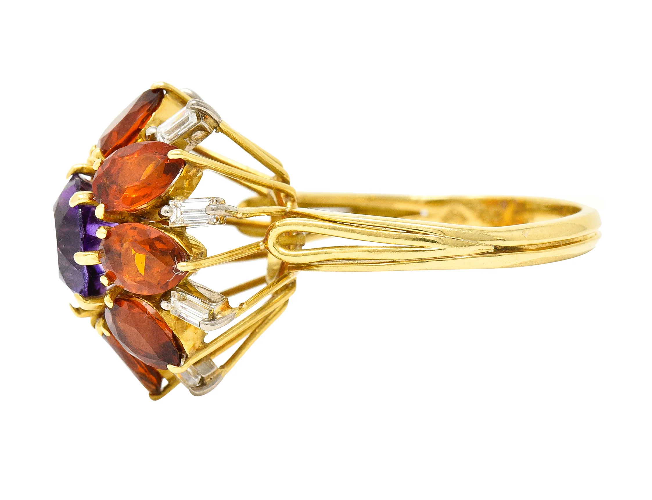 H. Stern Modernist 6.10 CTW Amethyst Citrine Diamond 18 Karat Gold Tiered Vintage Cluster Ring - Image 6