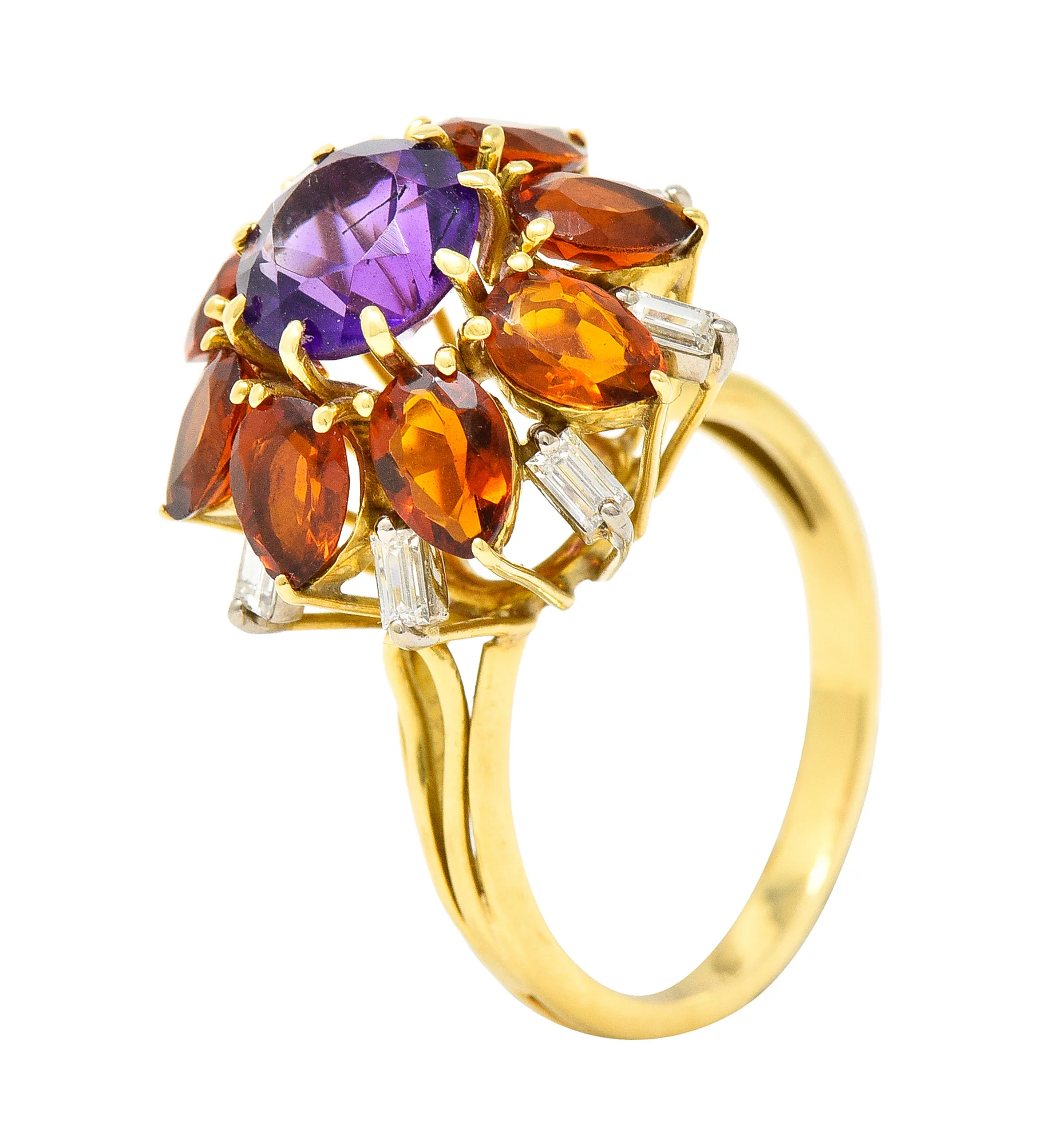 H. Stern Modernist 6.10 CTW Amethyst Citrine Diamond 18 Karat Gold Tiered Vintage Cluster Ring - Image 9