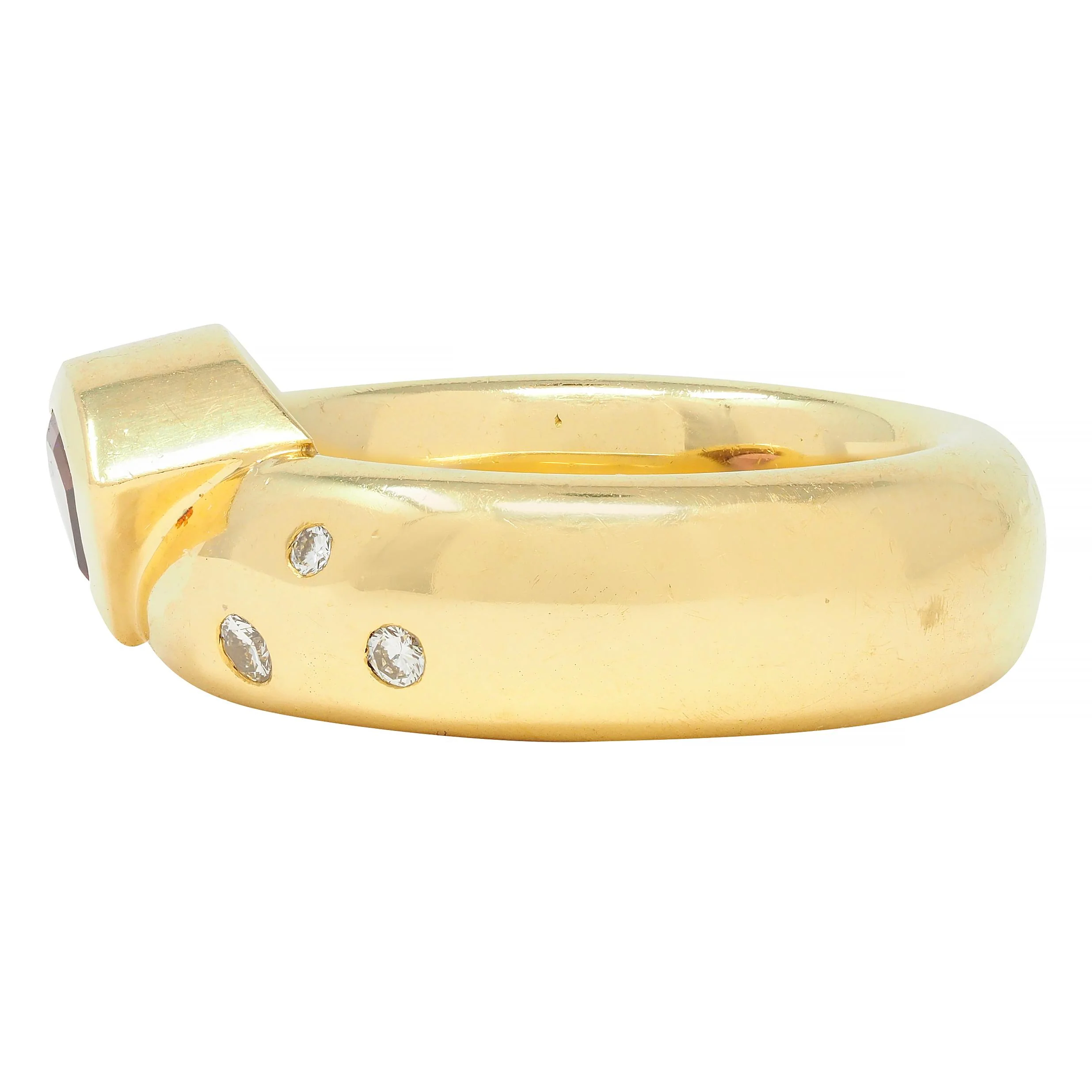 H. Stern Triangular Pink Topaz Diamond 18 Karat Yellow Gold Ring - Image 6