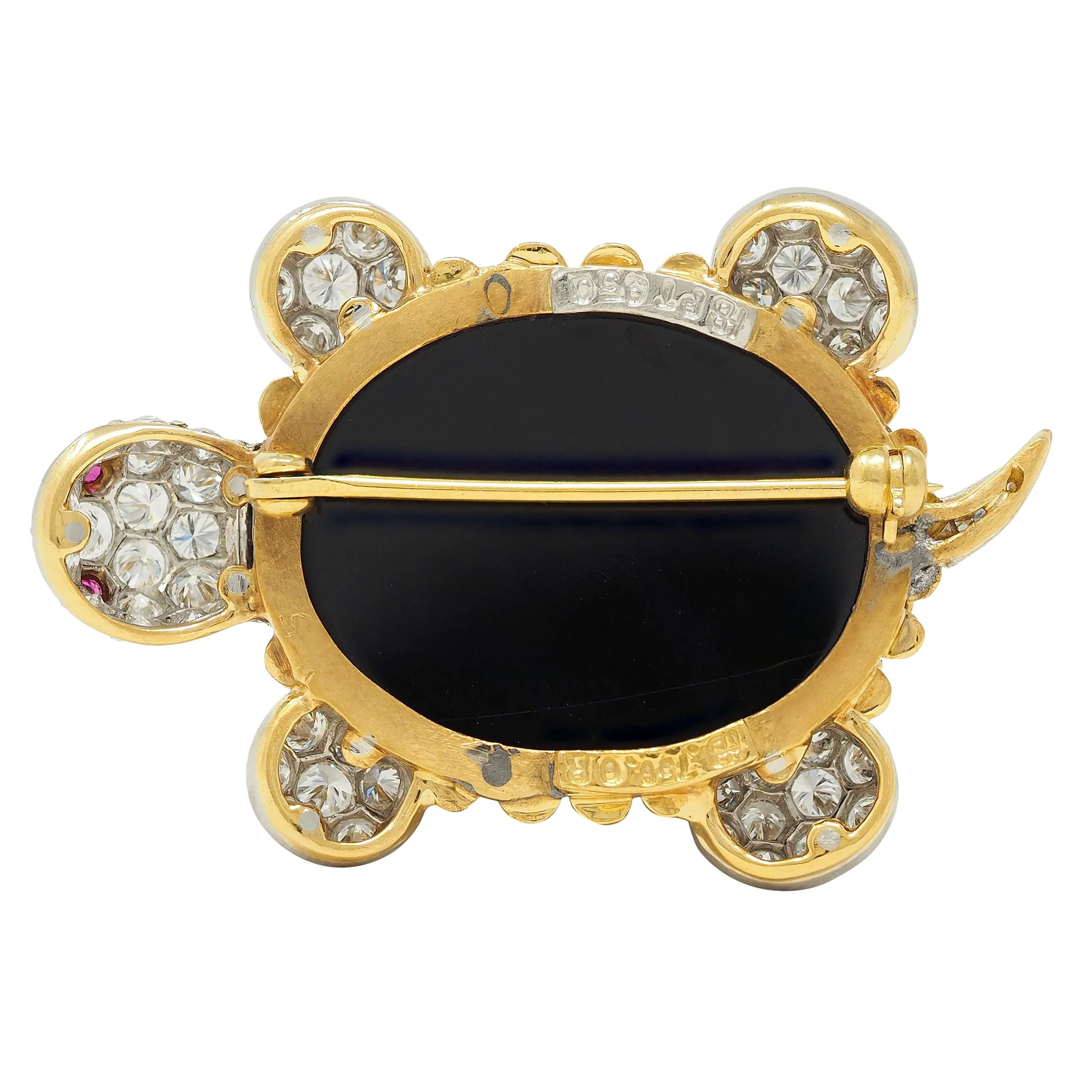 Hammerman 1960s 2.60 CTW Diamond Ruby Onyx Platinum 18 Karat Yellow Gold Vintage Turtle Brooch - Image 3