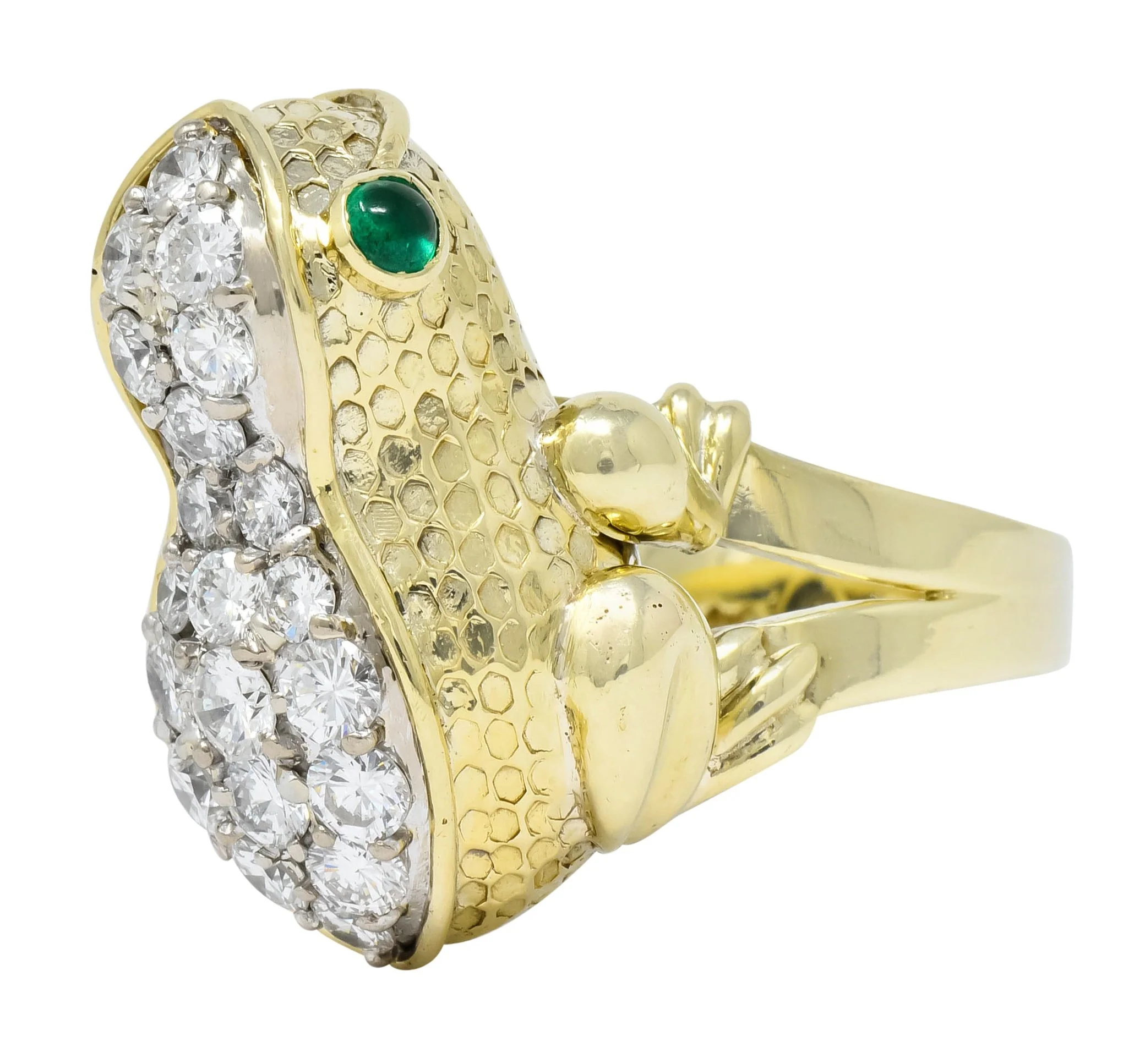 Hammerman Brothers 1970’s 2.75 CTW Diamond Emerald 14 Karat Gold Frog Ring - Image 10