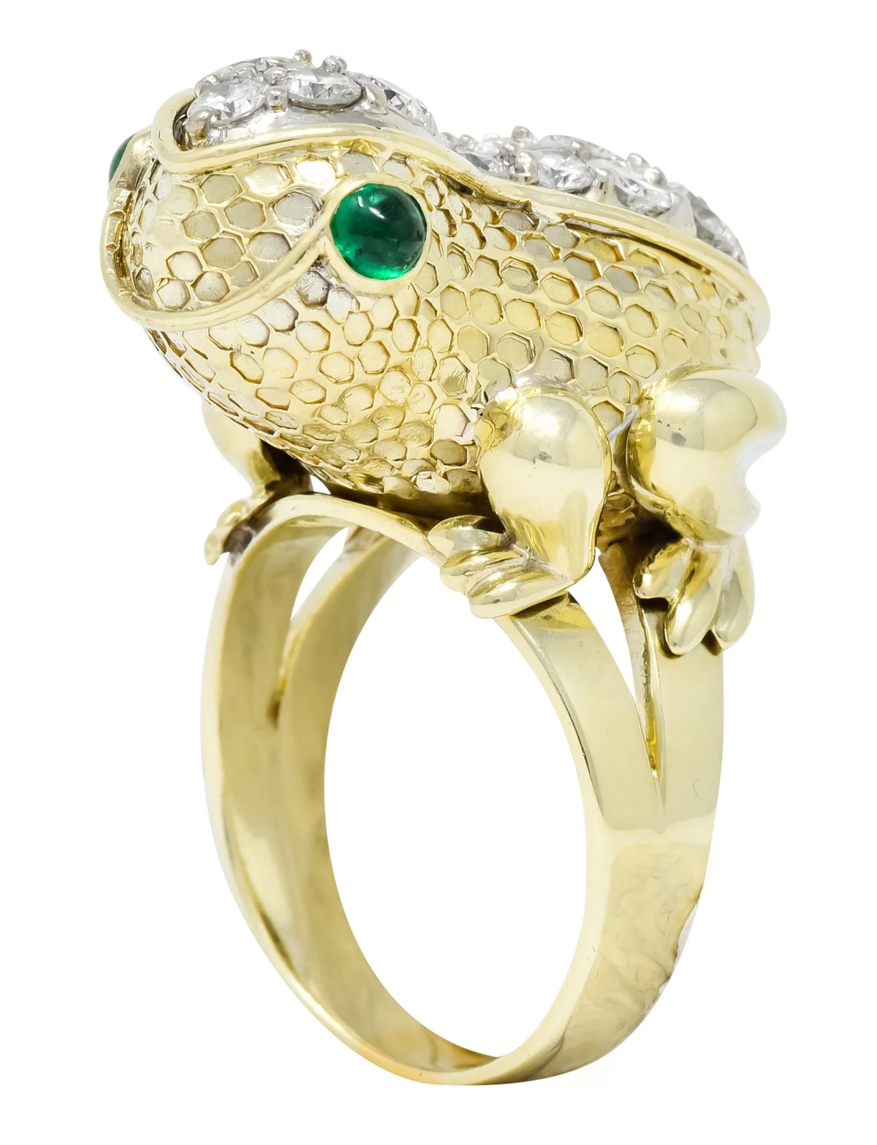 Hammerman Brothers 1970’s 2.75 CTW Diamond Emerald 14 Karat Gold Frog Ring - Image 11
