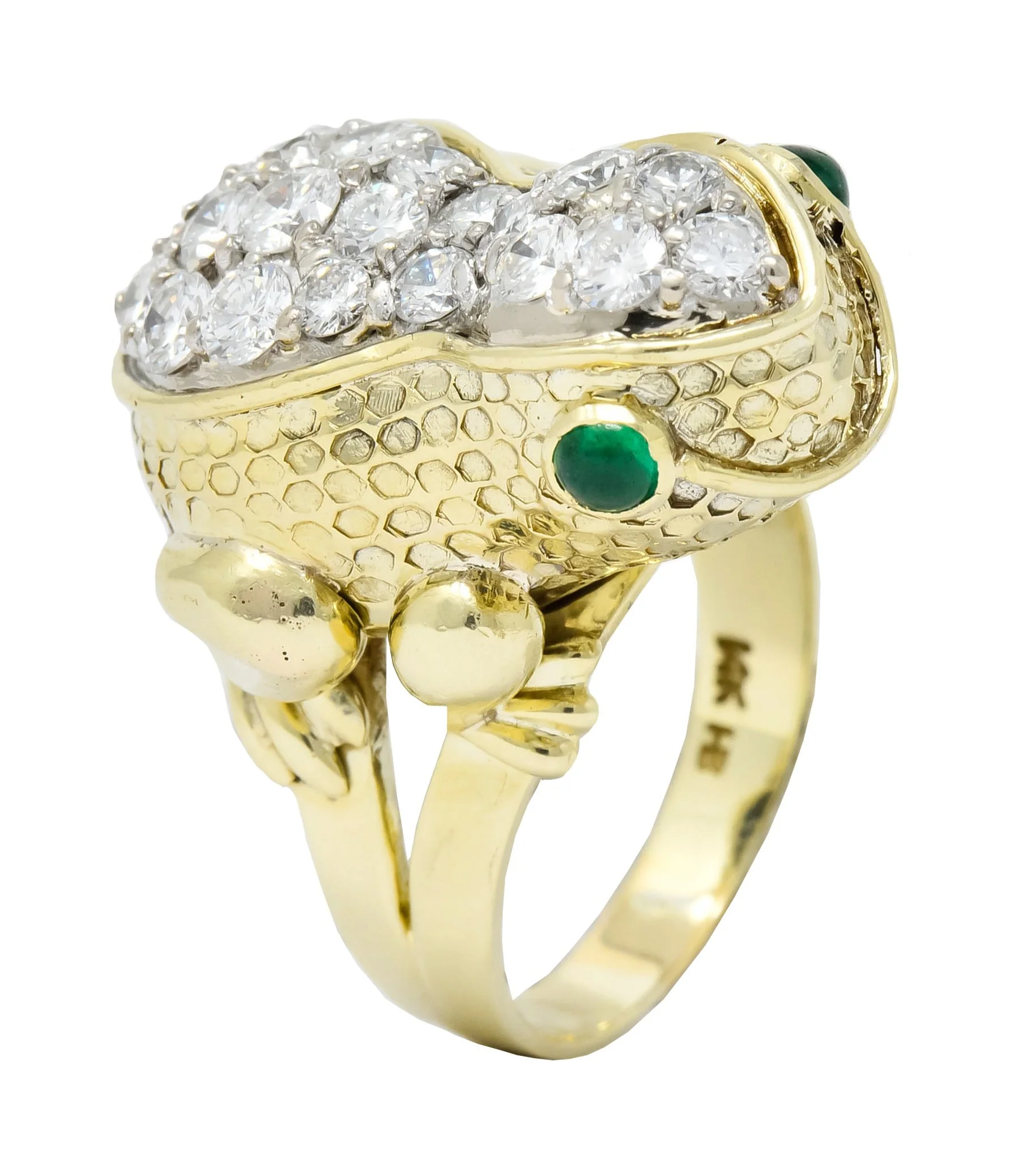 Hammerman Brothers 1970’s 2.75 CTW Diamond Emerald 14 Karat Gold Frog Ring - Image 12