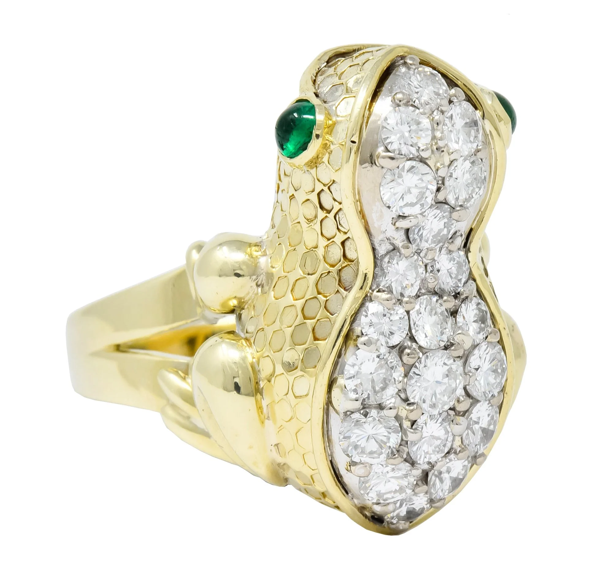 Hammerman Brothers 1970’s 2.75 CTW Diamond Emerald 14 Karat Gold Frog Ring - Image 3