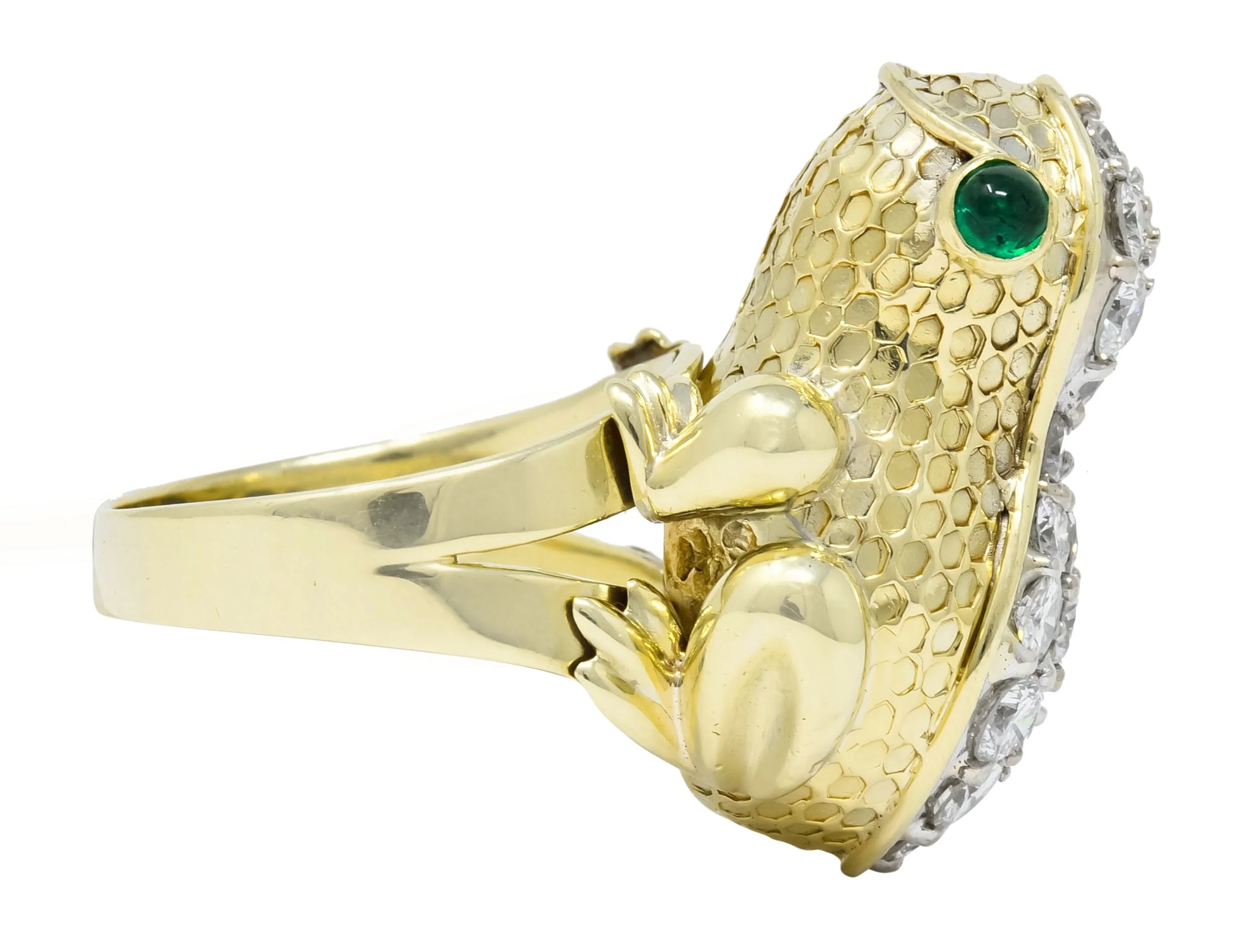 Hammerman Brothers 1970’s 2.75 CTW Diamond Emerald 14 Karat Gold Frog Ring - Image 4