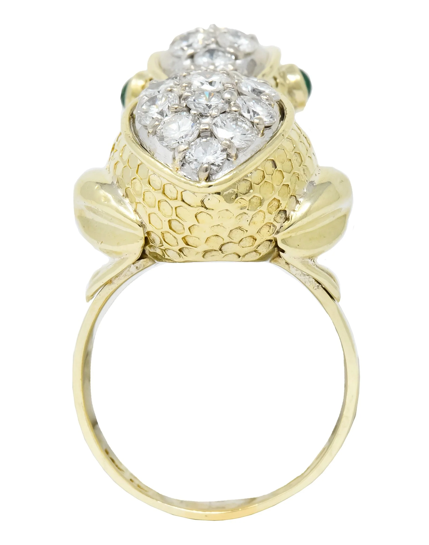 Hammerman Brothers 1970’s 2.75 CTW Diamond Emerald 14 Karat Gold Frog Ring - Image 7