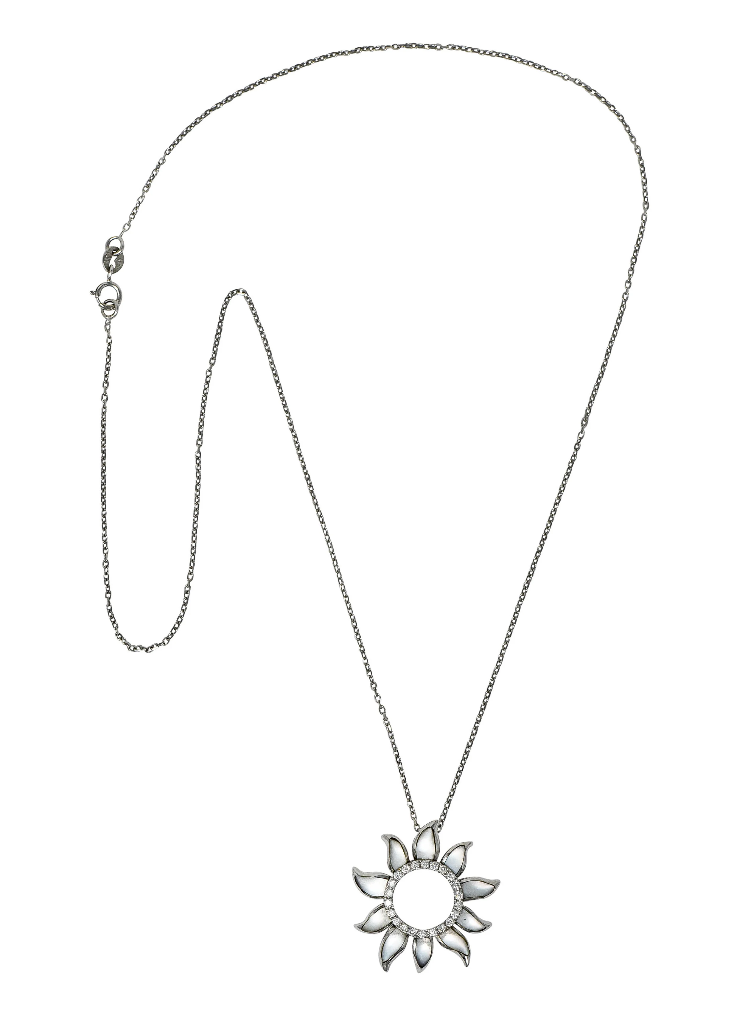 Hawaiian Na Hoku Mother-Of-Pearl Diamond 14 Karat White Gold Sun Pendant Necklace - Image 2