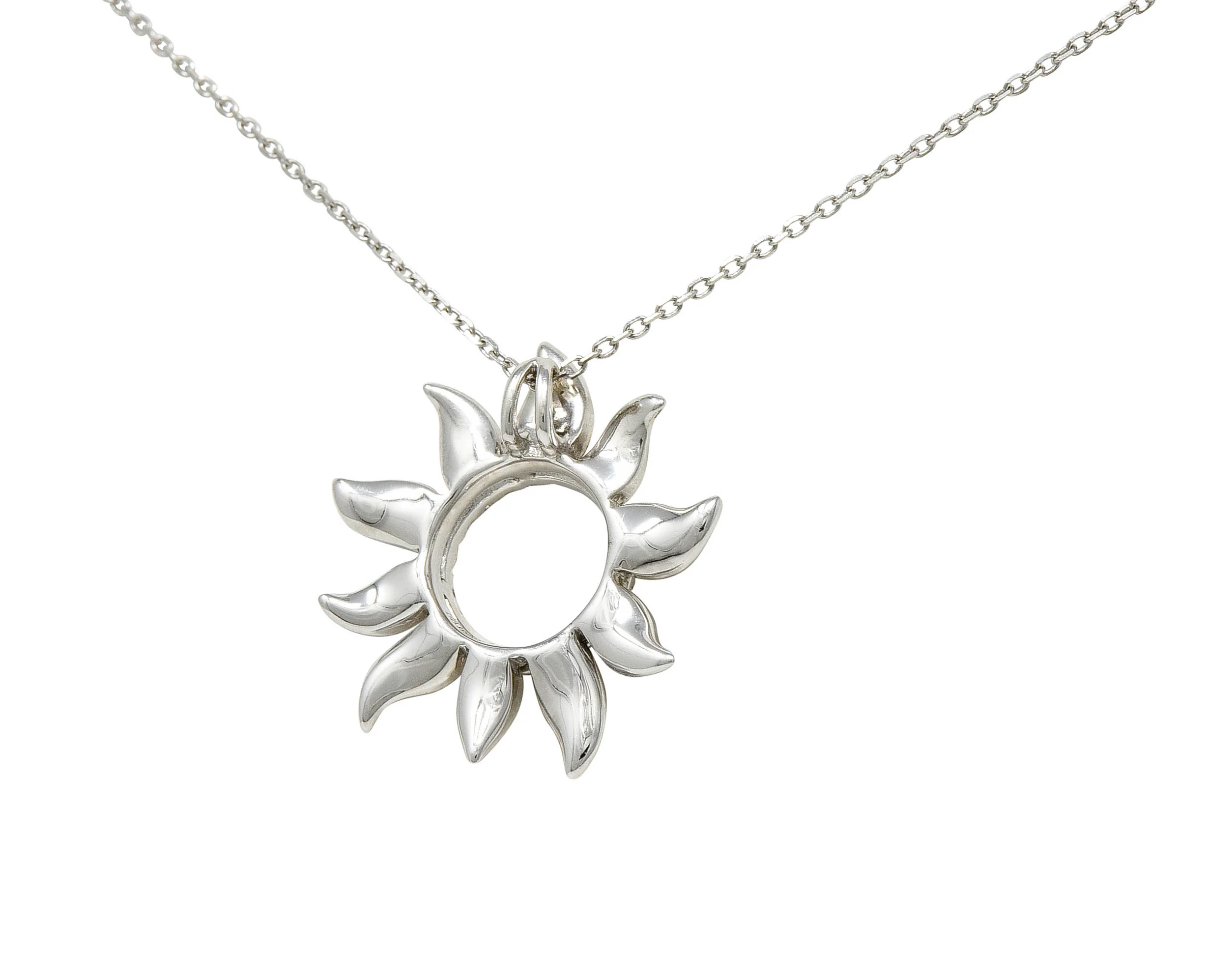 Hawaiian Na Hoku Mother-Of-Pearl Diamond 14 Karat White Gold Sun Pendant Necklace - Image 4