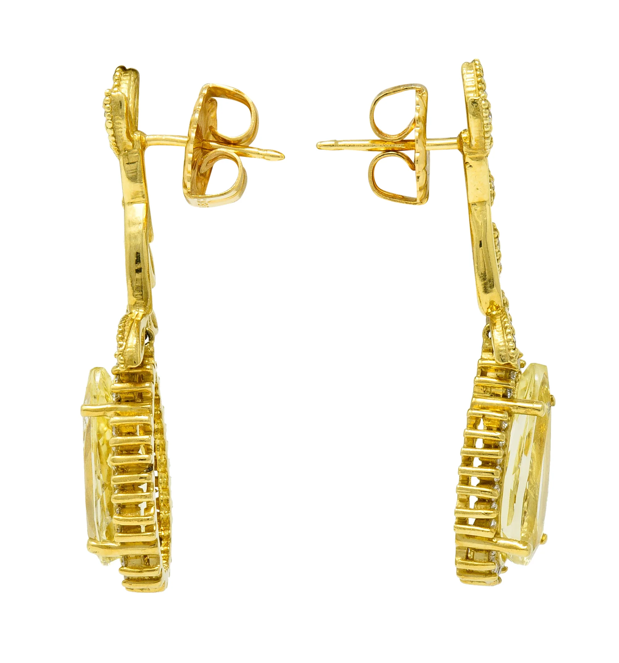 Heliodor Golden Beryl Diamond 18 Karat Gold Foliate Drop Earrings - Image 2