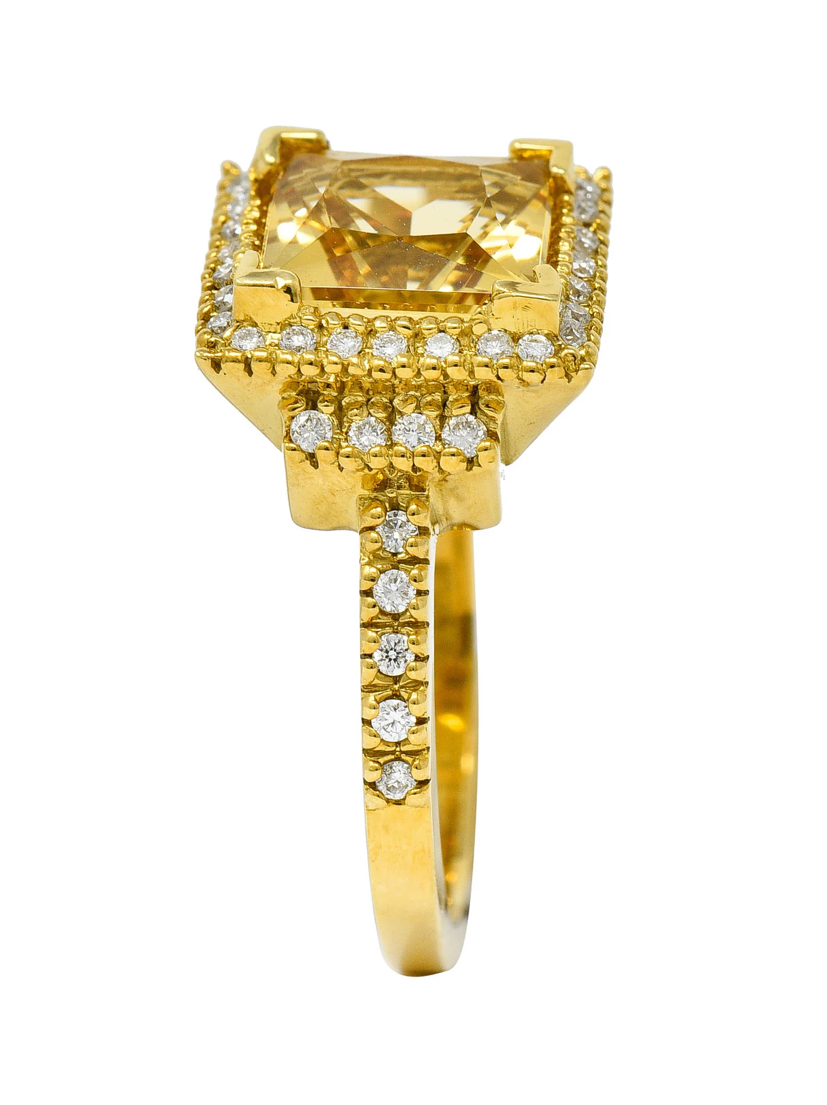 Heliodor Golden Beryl Diamond Halo 18 Karat Gold Gemstone Ring - Image 10