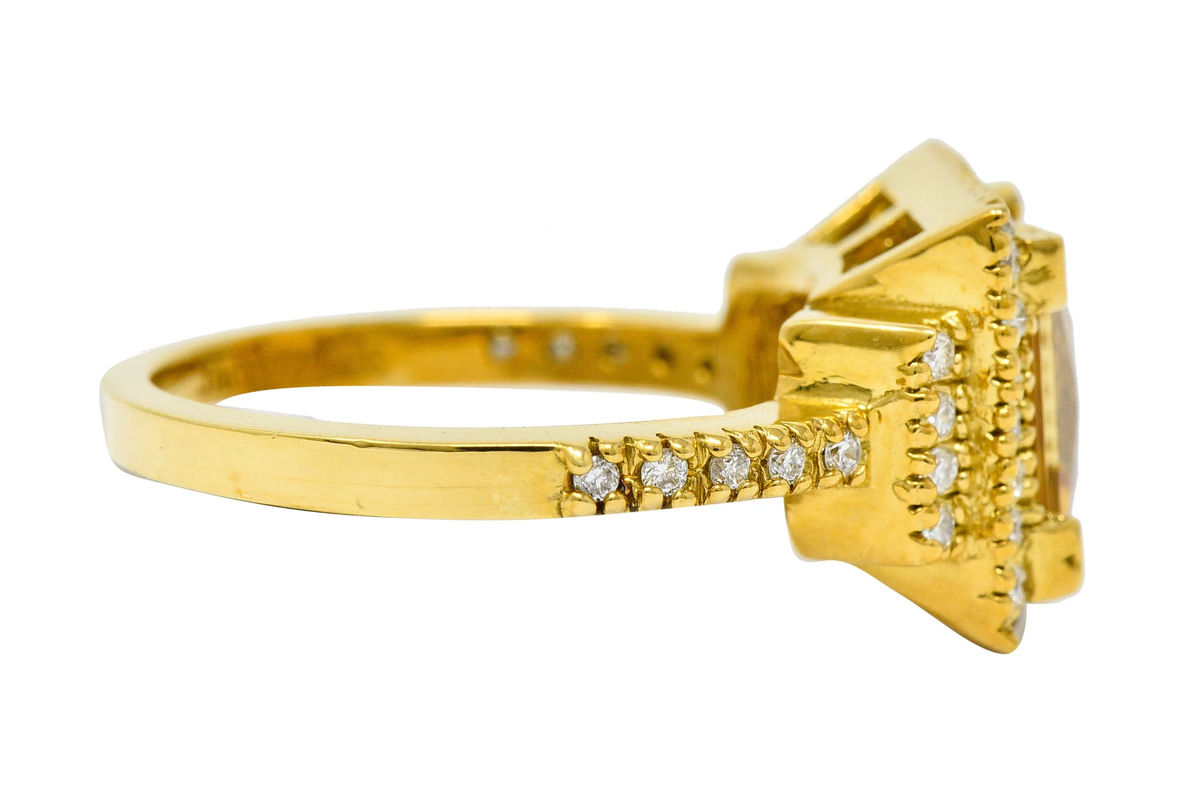 Heliodor Golden Beryl Diamond Halo 18 Karat Gold Gemstone Ring - Image 3