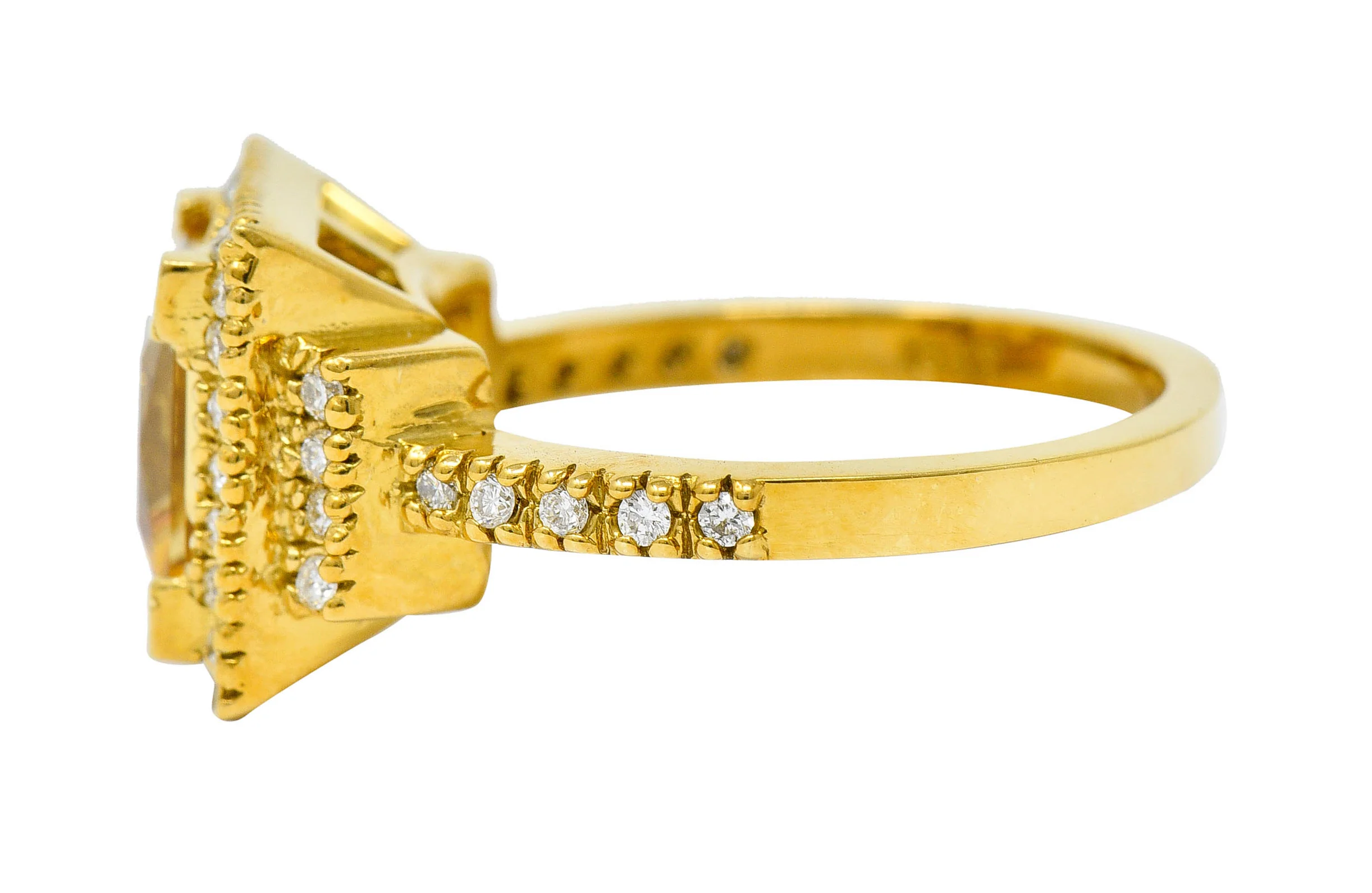 Heliodor Golden Beryl Diamond Halo 18 Karat Gold Gemstone Ring - Image 5