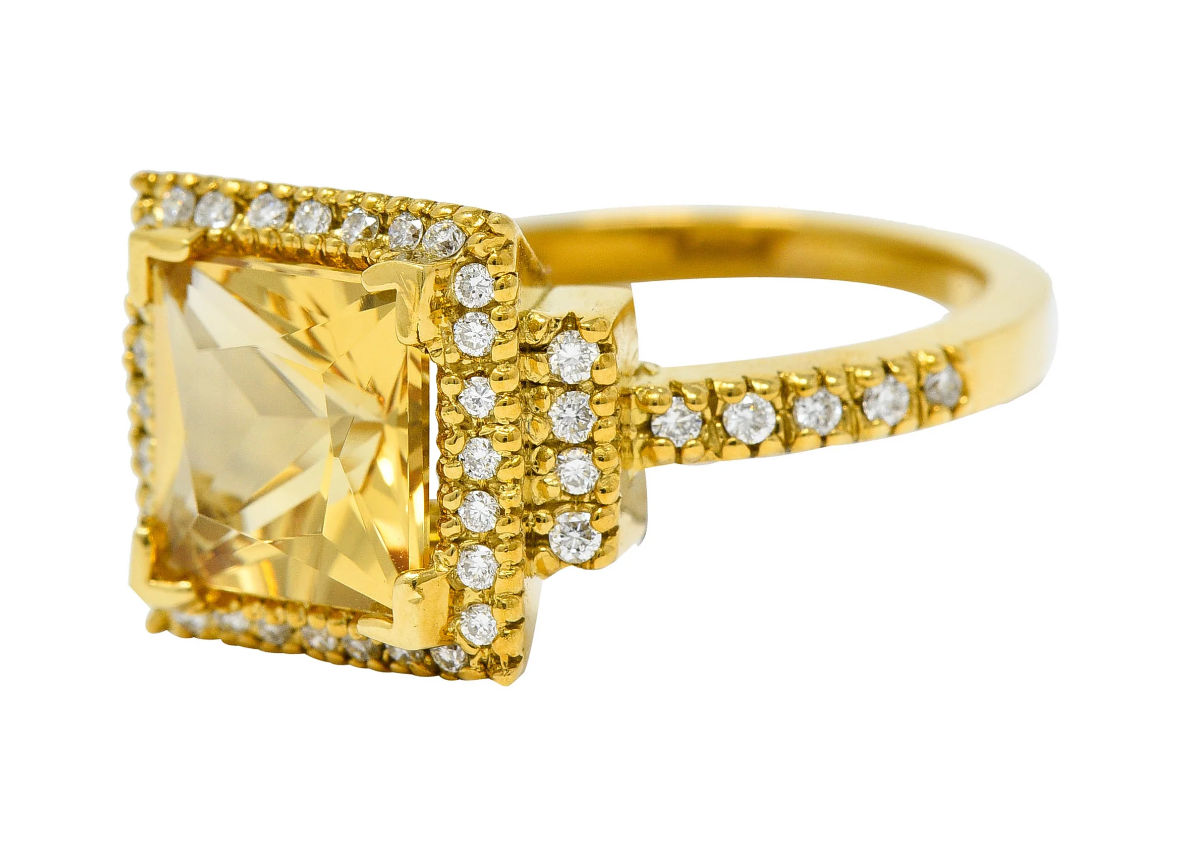 Heliodor Golden Beryl Diamond Halo 18 Karat Gold Gemstone Ring - Image 6