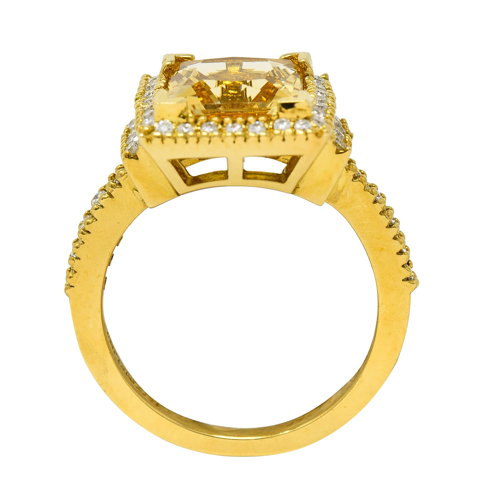 Heliodor Golden Beryl Diamond Halo 18 Karat Gold Gemstone Ring - Image 8