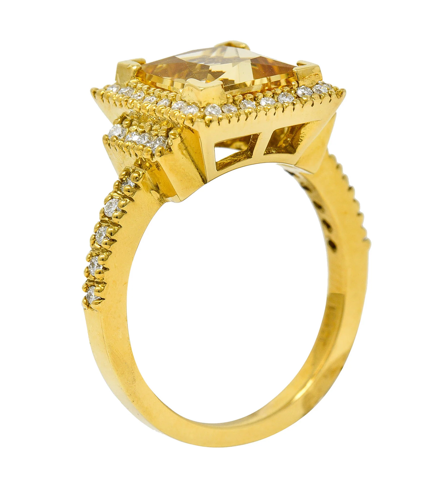 Heliodor Golden Beryl Diamond Halo 18 Karat Gold Gemstone Ring - Image 9