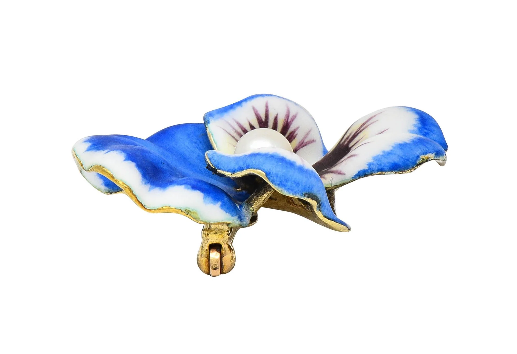 Henry Blank & Co. Art Nouveau Enamel Pearl 14 Karat Yellow Gold Antique Pansy Brooch - Image 9