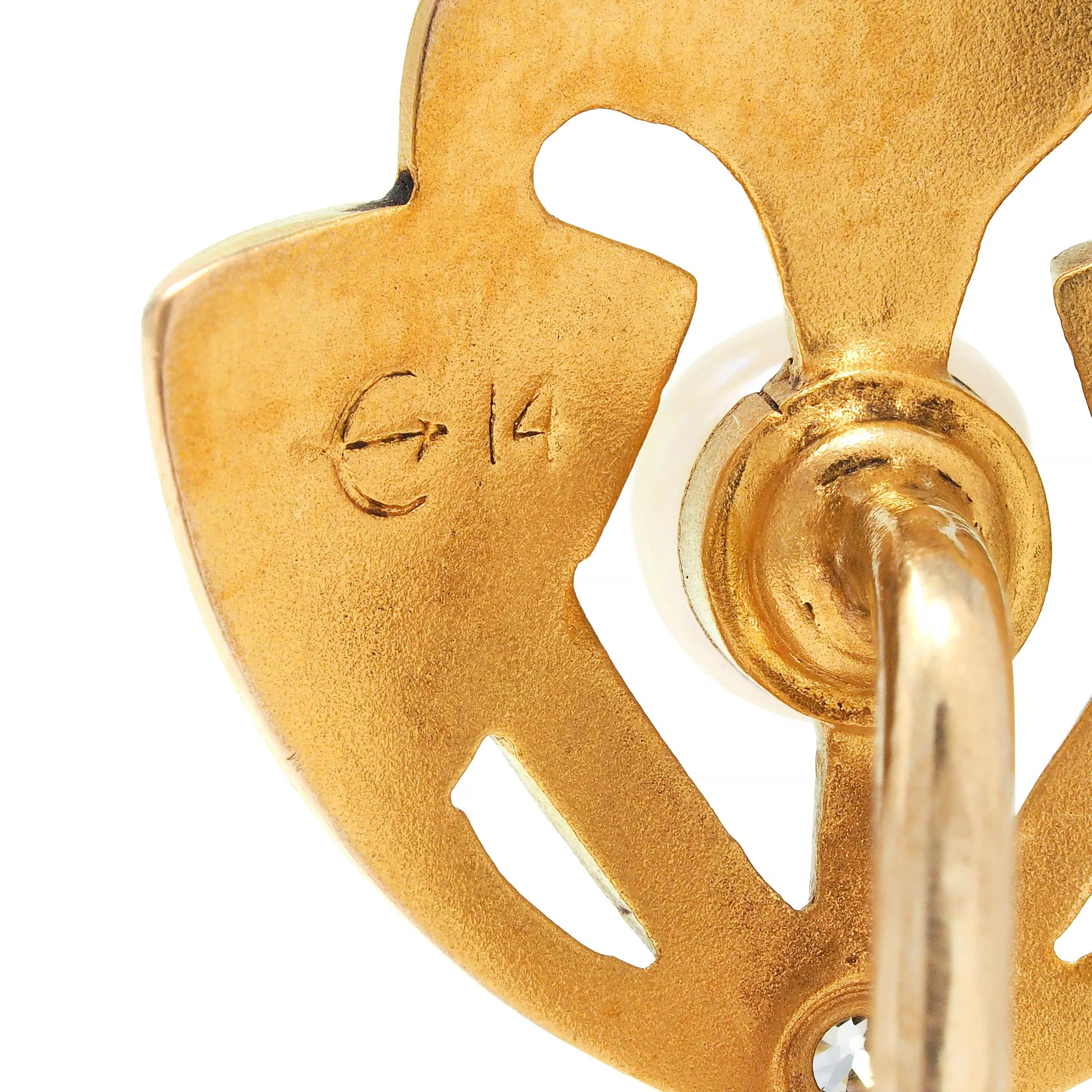 Henry Blank & Co. Art Nouveau Pearl 14 Karat Yellow Gold Antique Shield Stickpin - Image 7