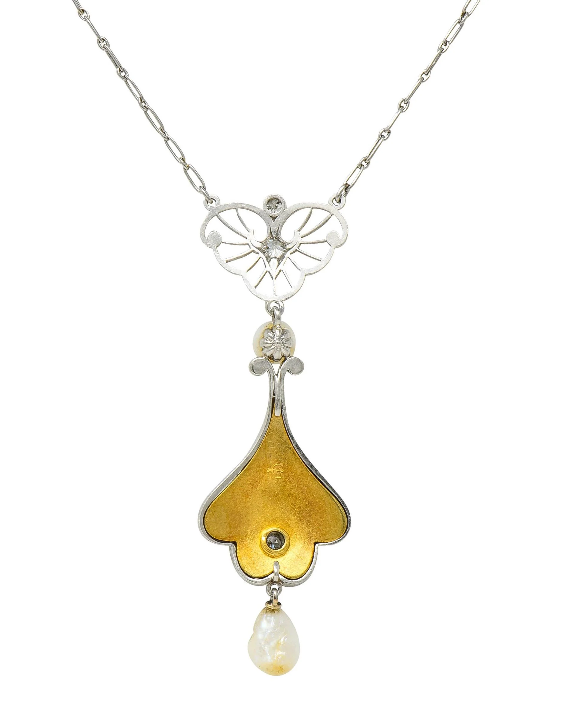 Henry Blank & Co. Edwardian Diamond Enamel Platinum 14 Karat Gold Antique Sautoir Necklace - Image 11
