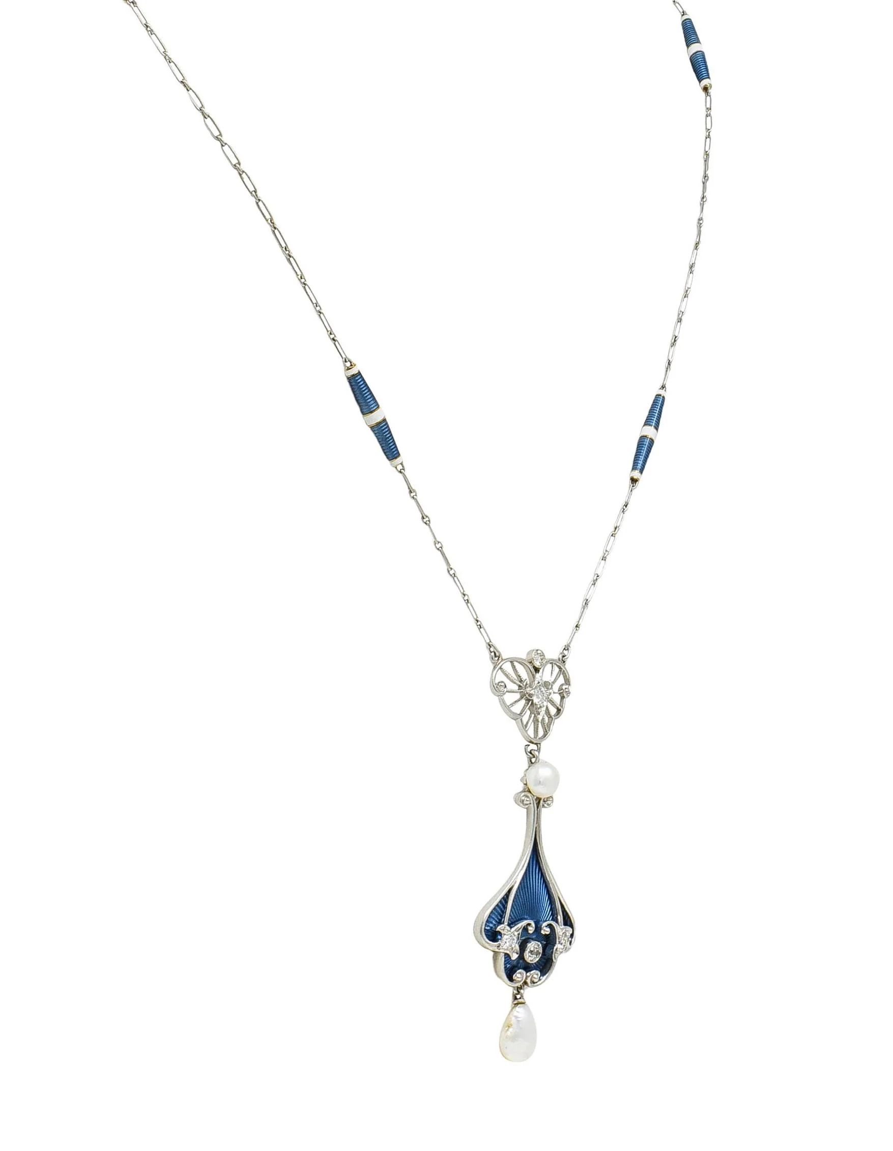 Henry Blank & Co. Edwardian Diamond Enamel Platinum 14 Karat Gold Antique Sautoir Necklace - Image 7