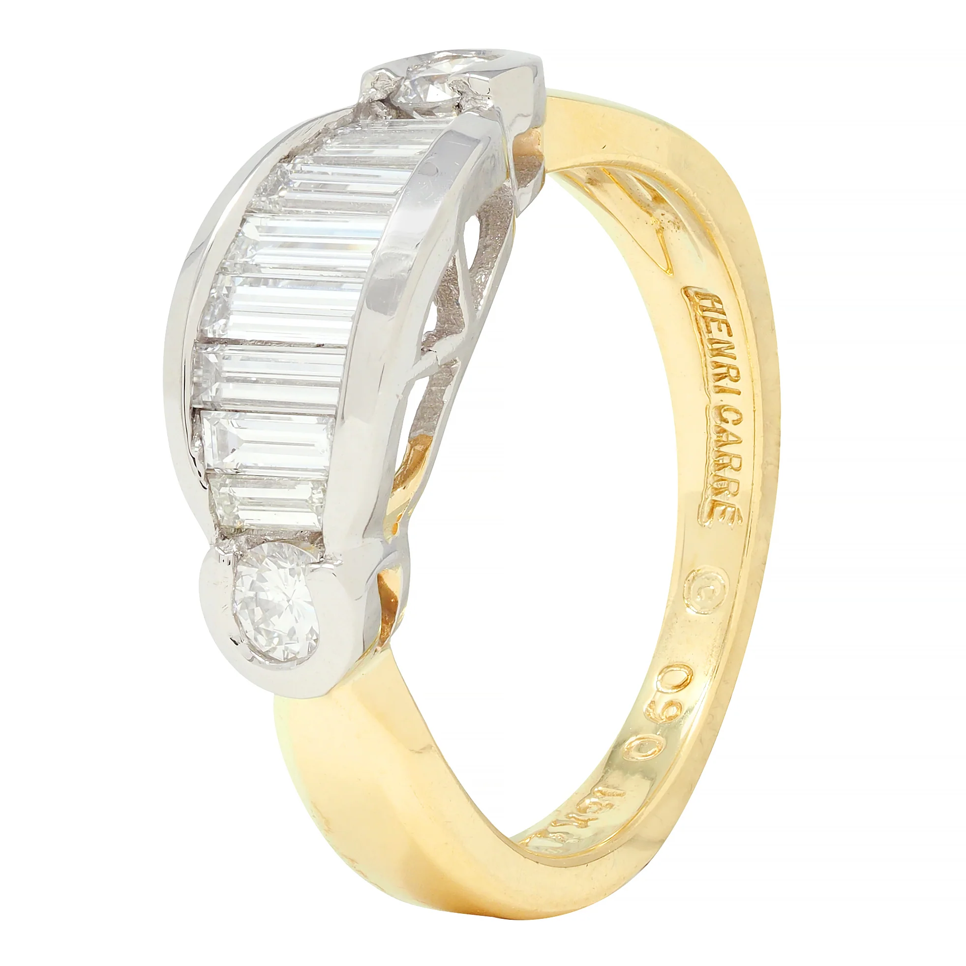 Henry Carré 0.90 CTW Diamond Platinum 18 Karat Yellow Gold Vintage Band Ring - Image 11