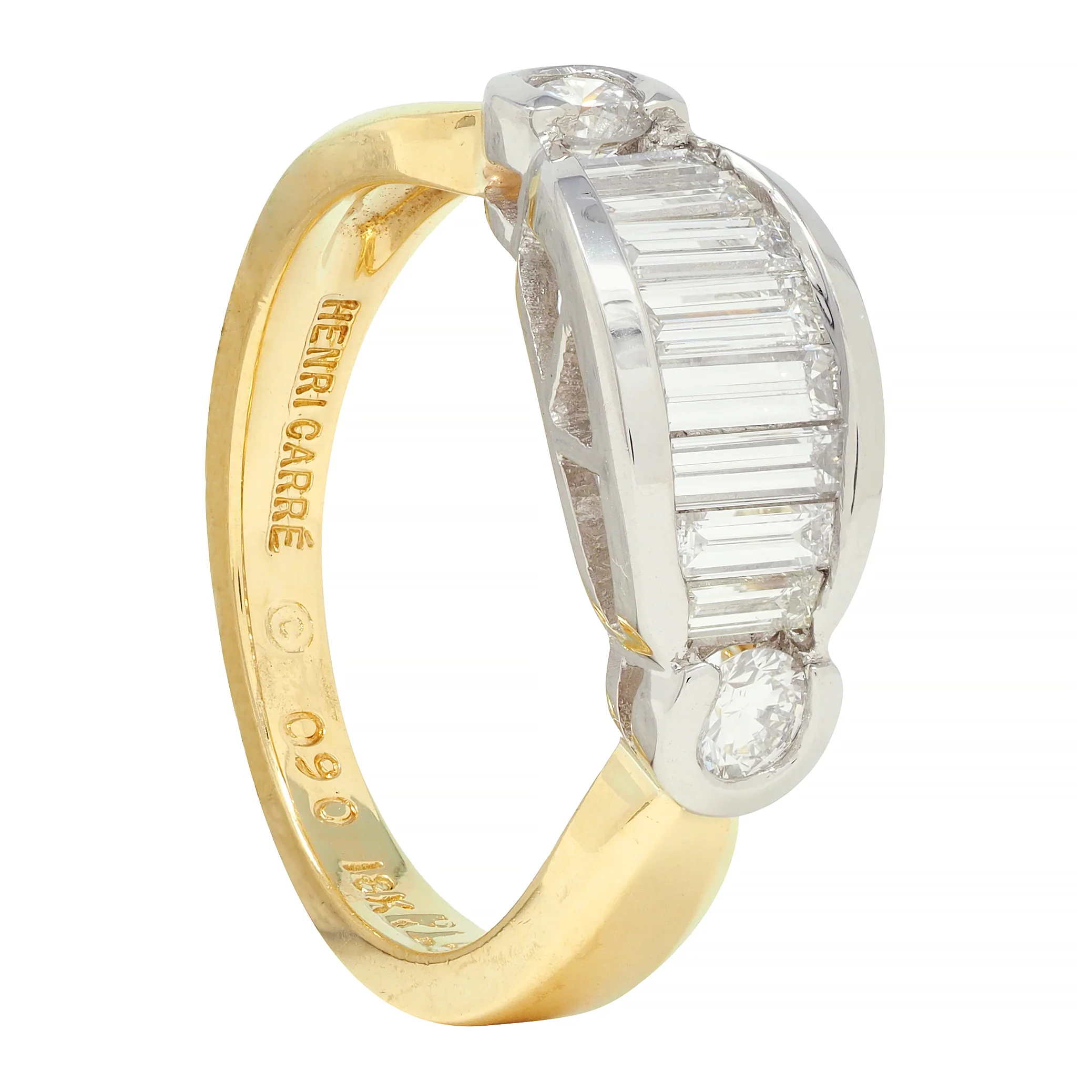 Henry Carré 0.90 CTW Diamond Platinum 18 Karat Yellow Gold Vintage Band Ring - Image 13