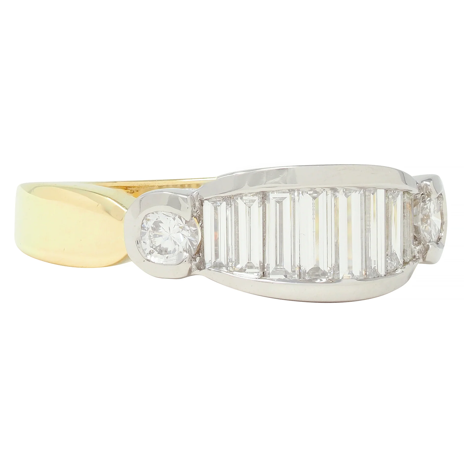 Henry Carré 0.90 CTW Diamond Platinum 18 Karat Yellow Gold Vintage Band Ring - Image 3