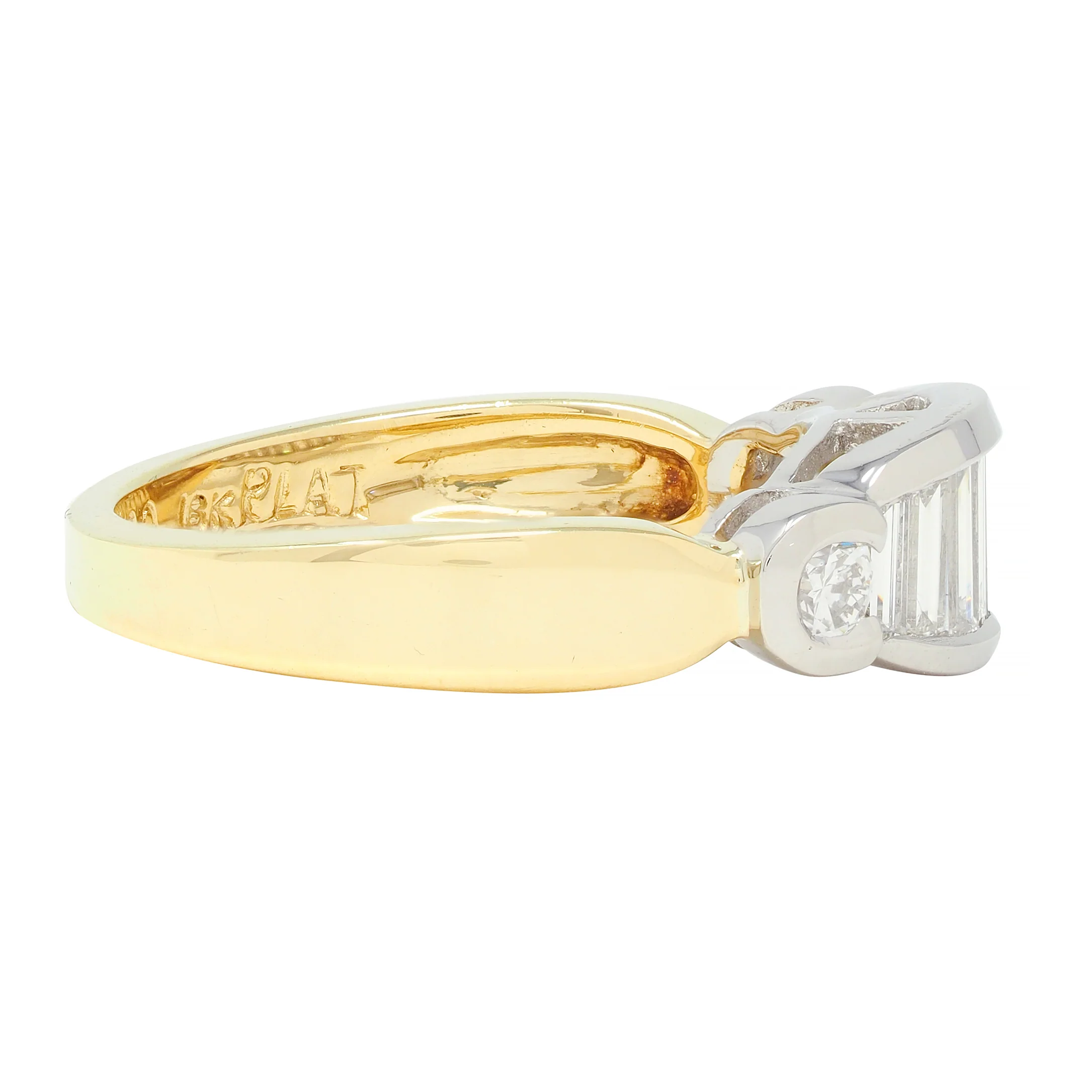 Henry Carré 0.90 CTW Diamond Platinum 18 Karat Yellow Gold Vintage Band Ring - Image 4