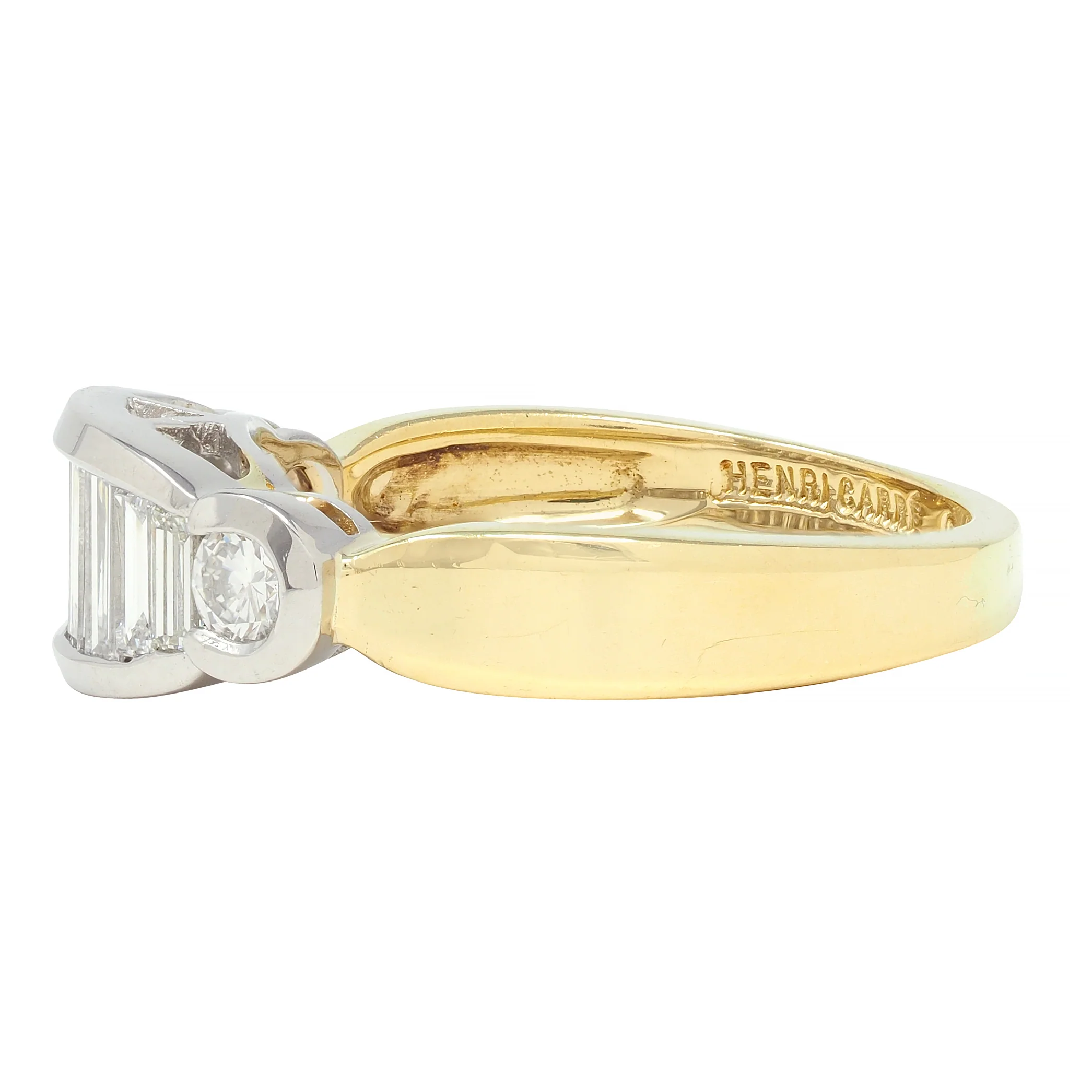 Henry Carré 0.90 CTW Diamond Platinum 18 Karat Yellow Gold Vintage Band Ring - Image 6