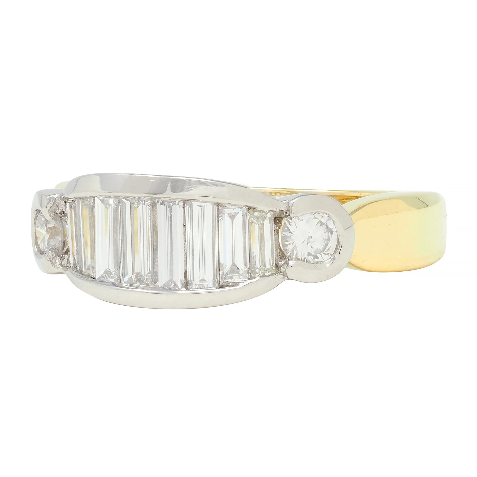 Henry Carré 0.90 CTW Diamond Platinum 18 Karat Yellow Gold Vintage Band Ring - Image 7