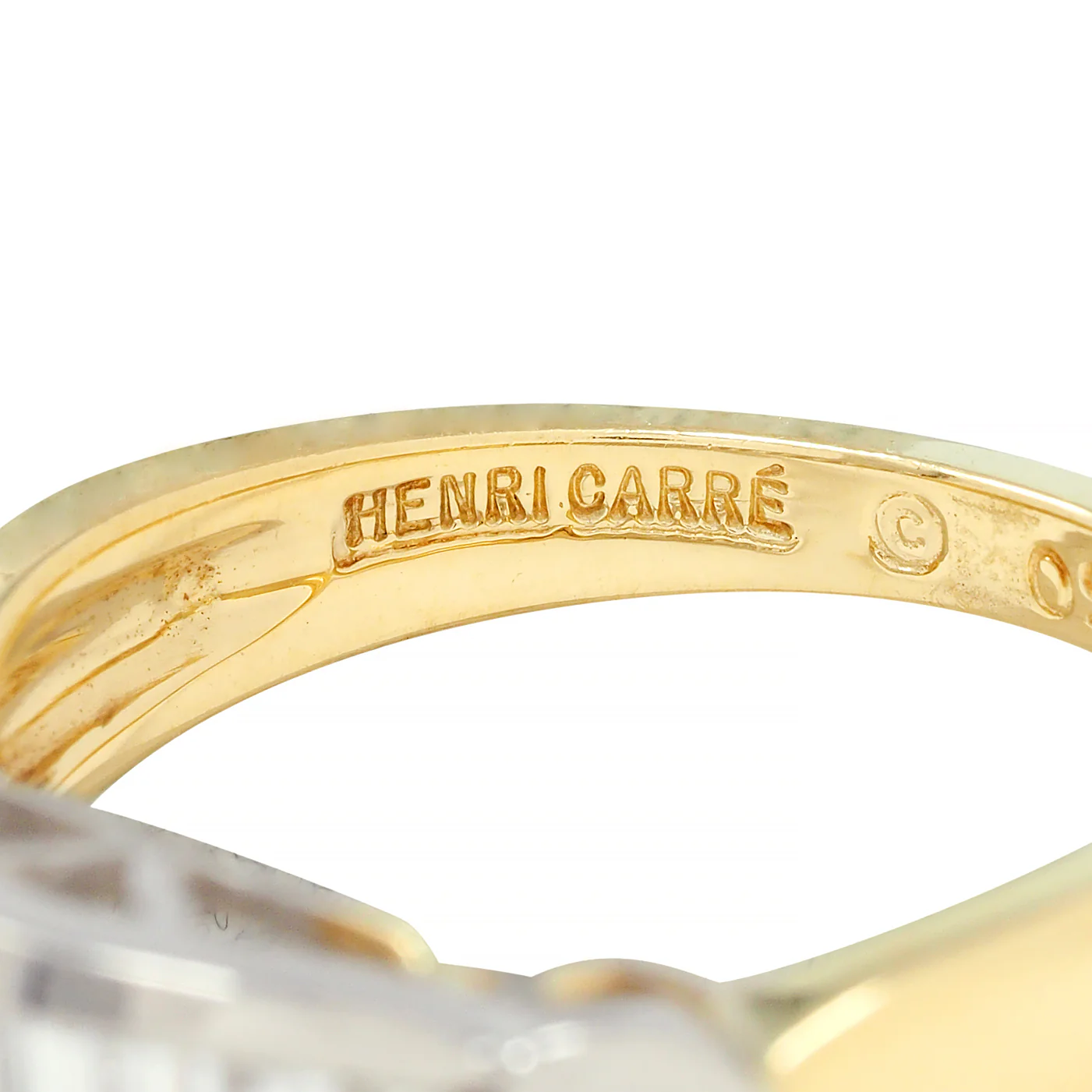 Henry Carré 0.90 CTW Diamond Platinum 18 Karat Yellow Gold Vintage Band Ring - Image 8