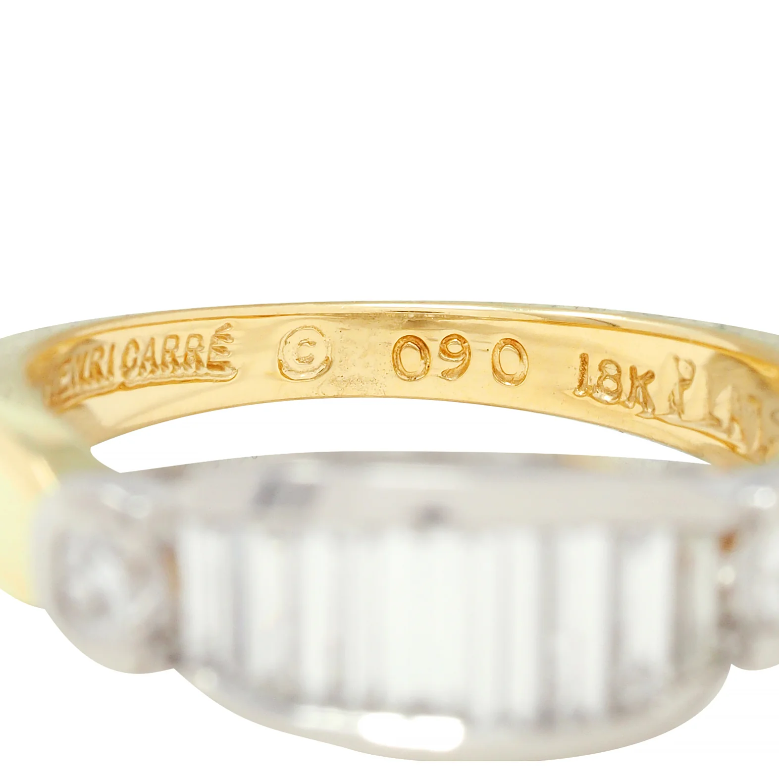 Henry Carré 0.90 CTW Diamond Platinum 18 Karat Yellow Gold Vintage Band Ring - Image 9