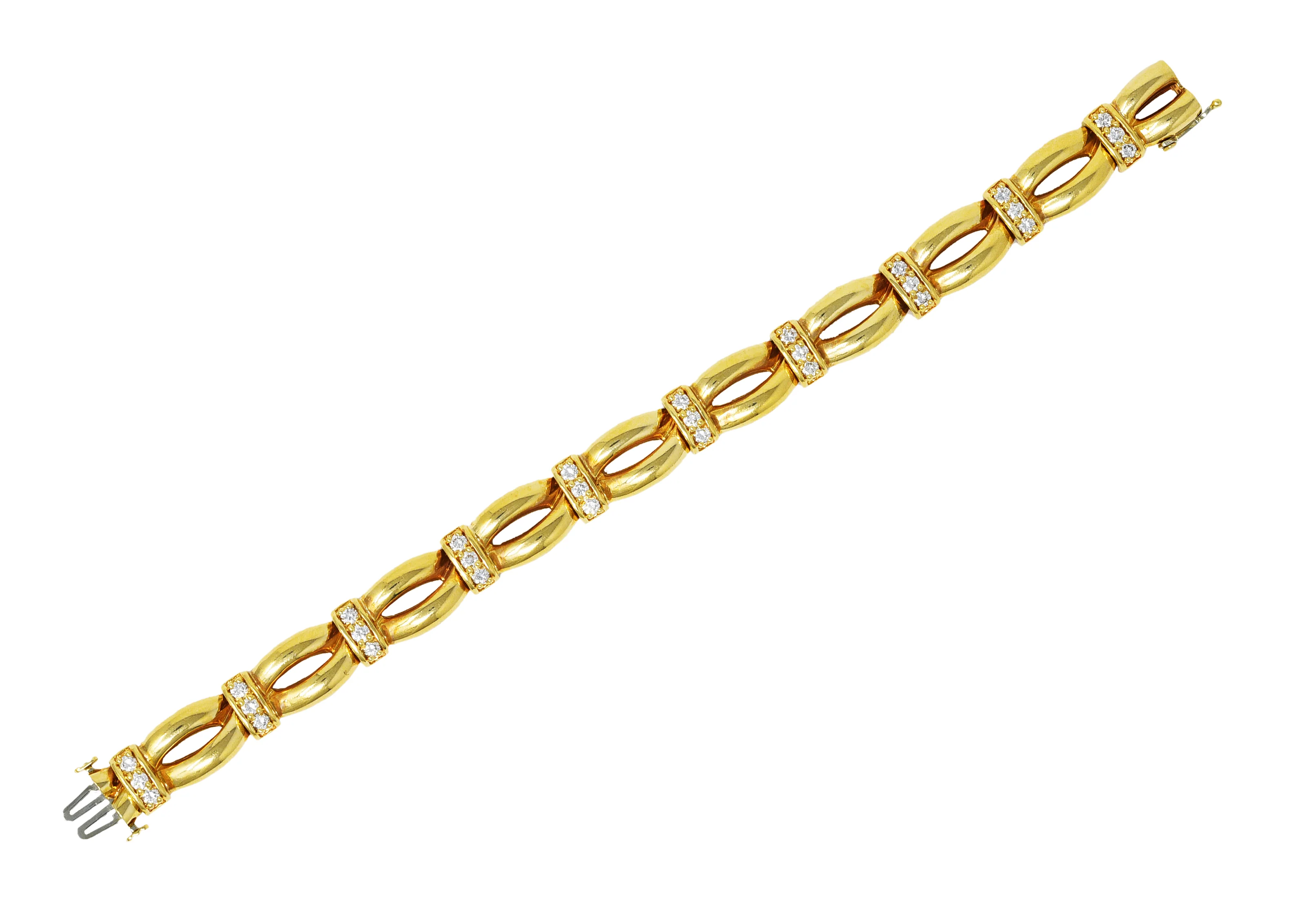Henry Dankner 1980's Diamond 14 Karat Yellow Gold Twisted Rope Link Vintage Bracelet - Image 2