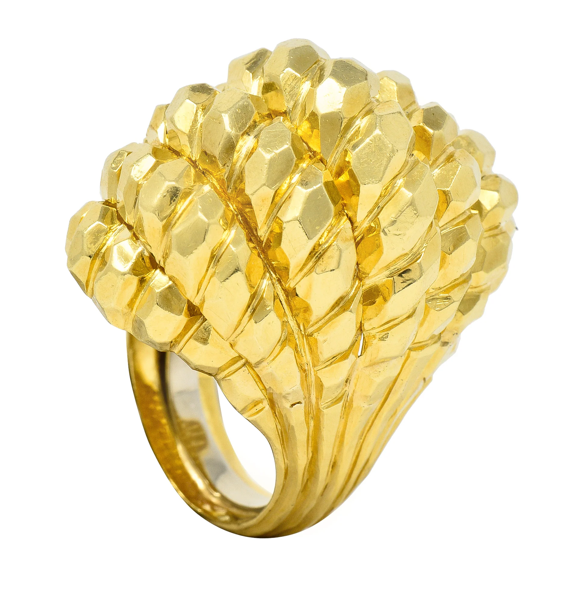 Henry Dunay 1970's 18 Karat Yellow Gold Faceted Vintage Dome Ring - Image 11