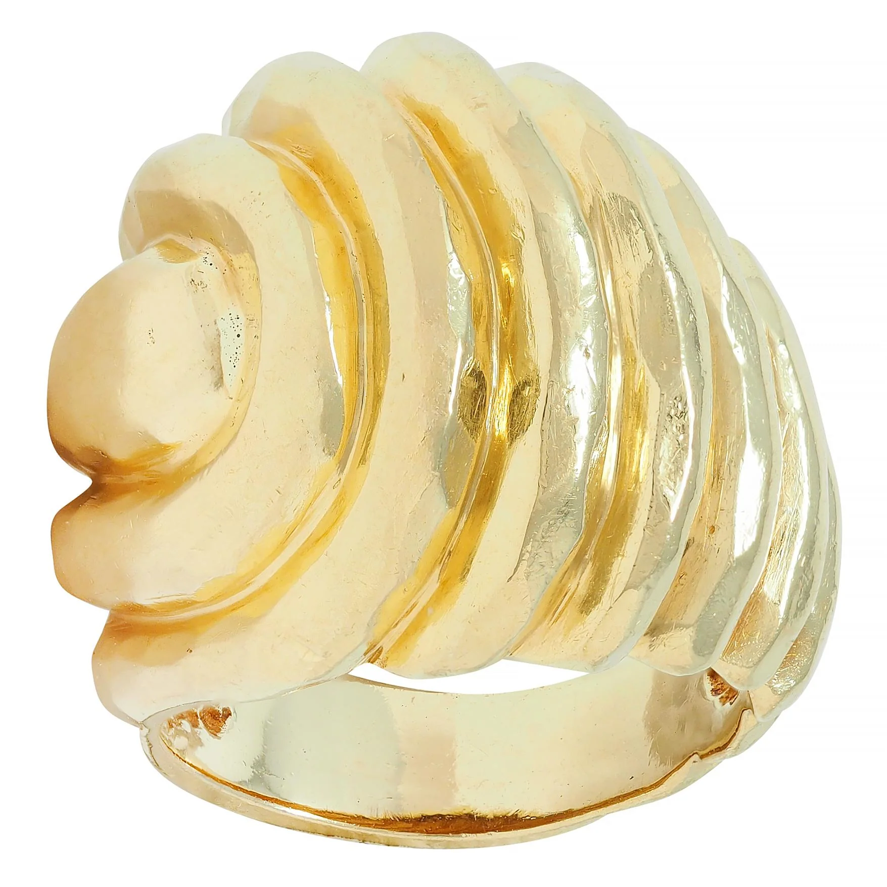 Henry Dunay 1970's 18 Karat Yellow Gold Vintage Hammered Swirl Ring - Image 8